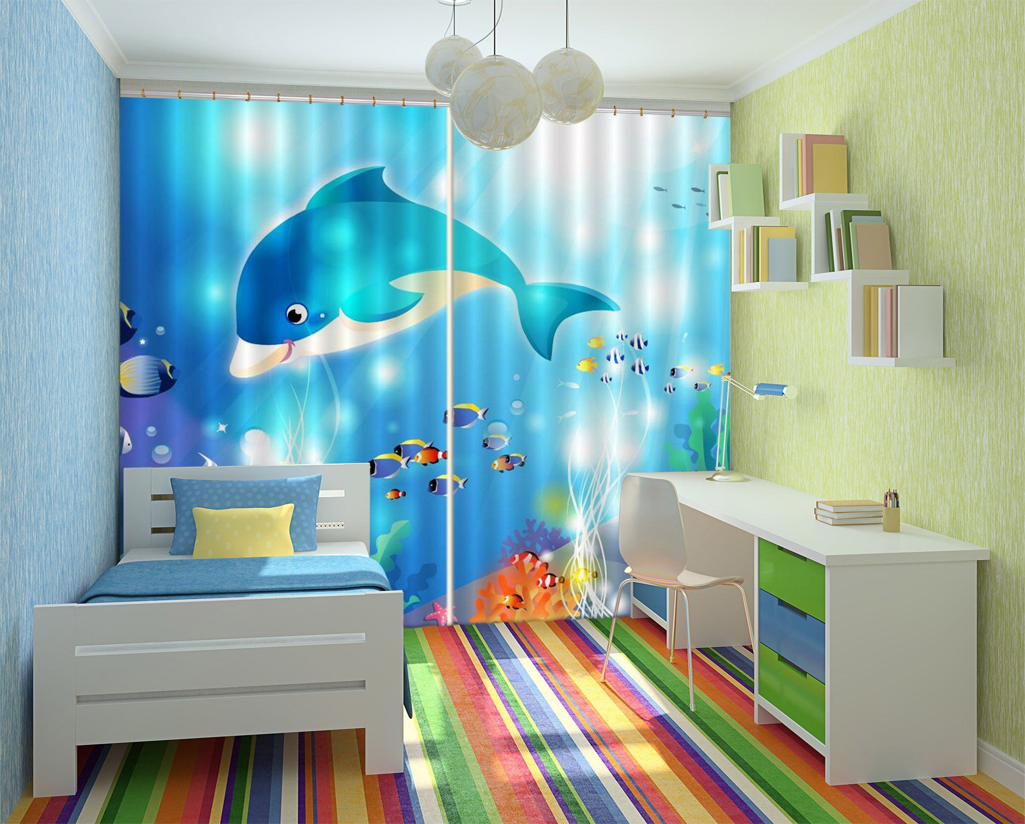 3D Lovely Dolphin 420 Curtains Drapes Wallpaper AJ Wallpaper 