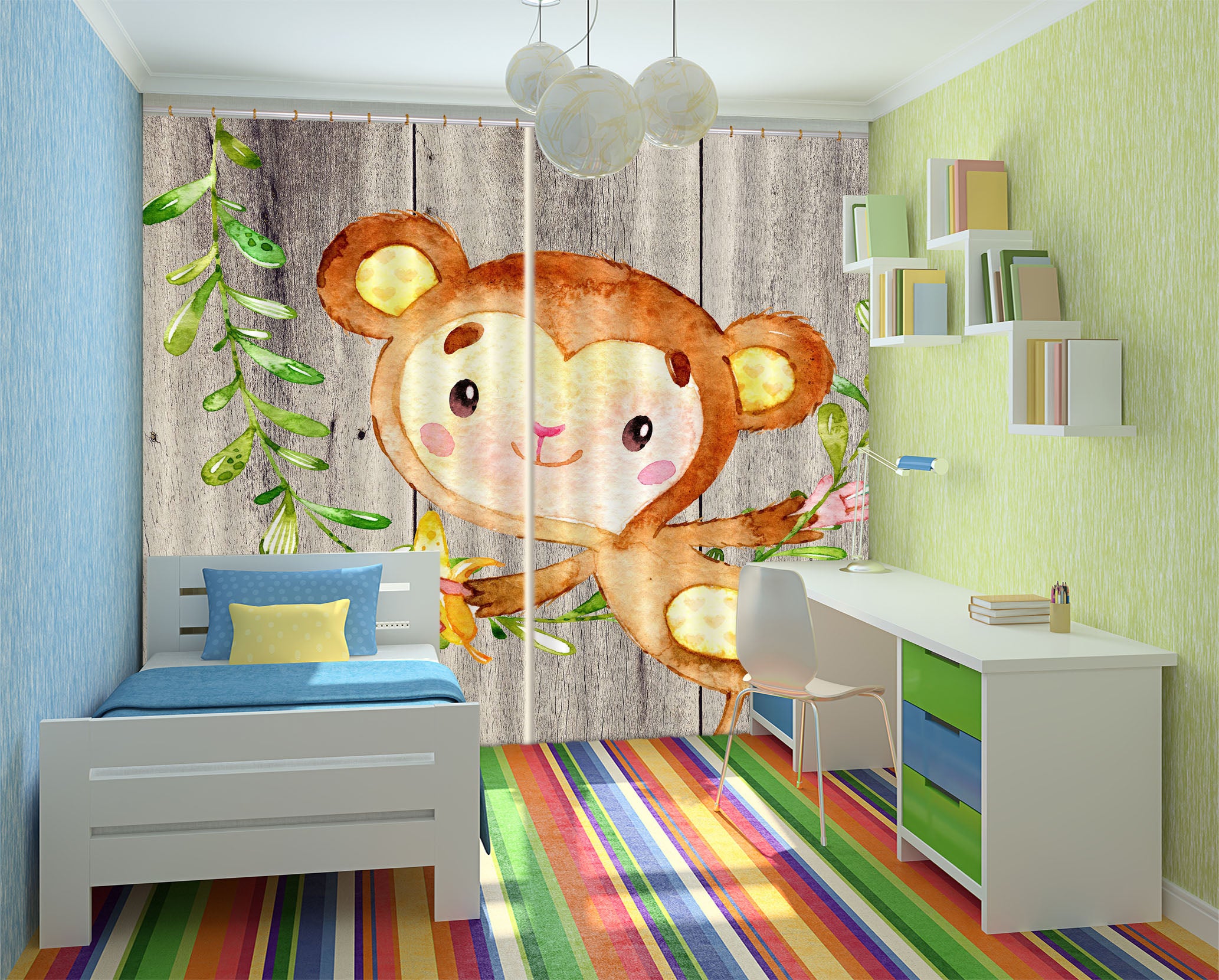 3D Cartoon Monkey 161 Uta Naumann Curtain Curtains Drapes