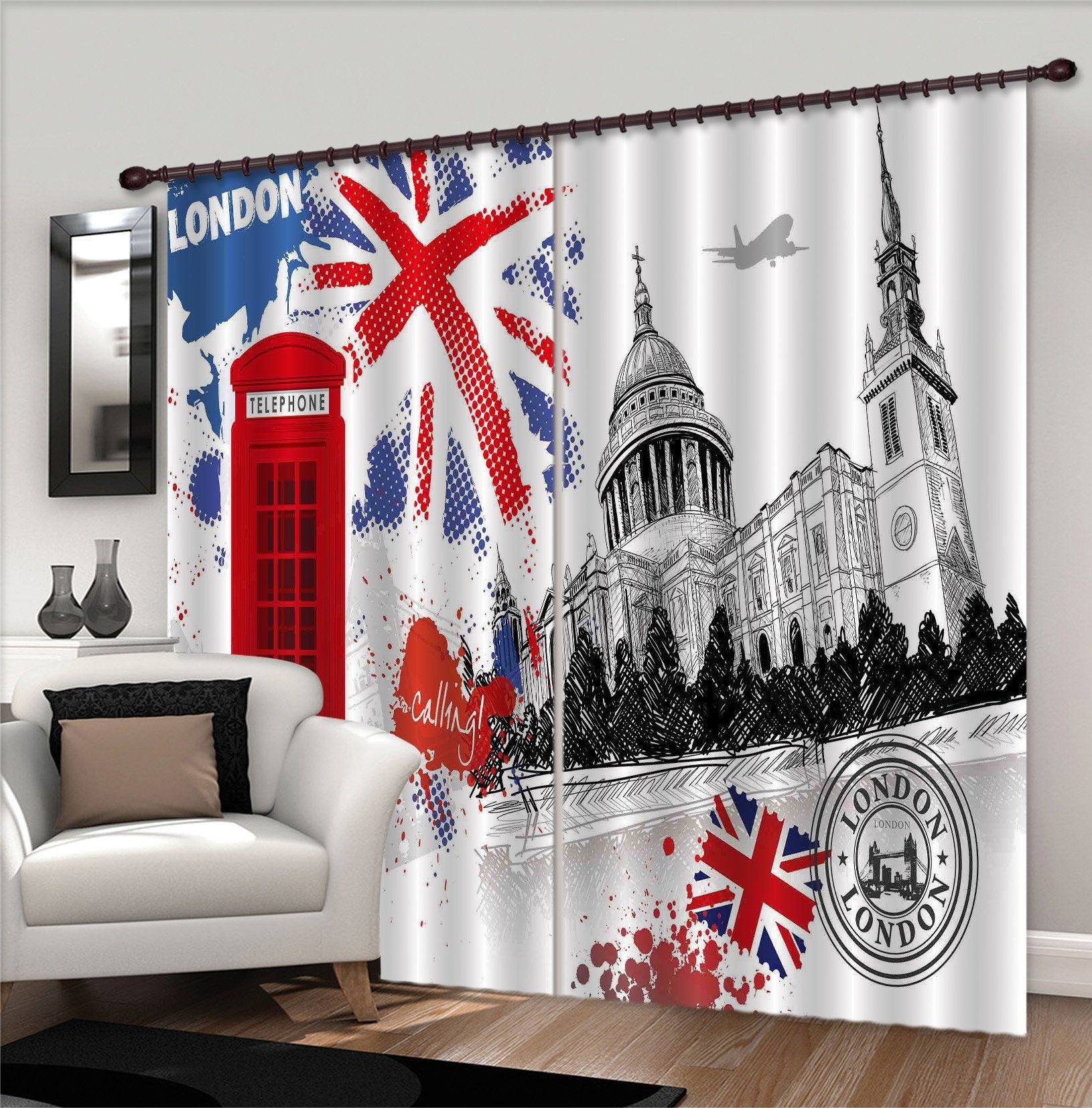 3D London Postcard Curtains Drapes Wallpaper AJ Wallpaper 