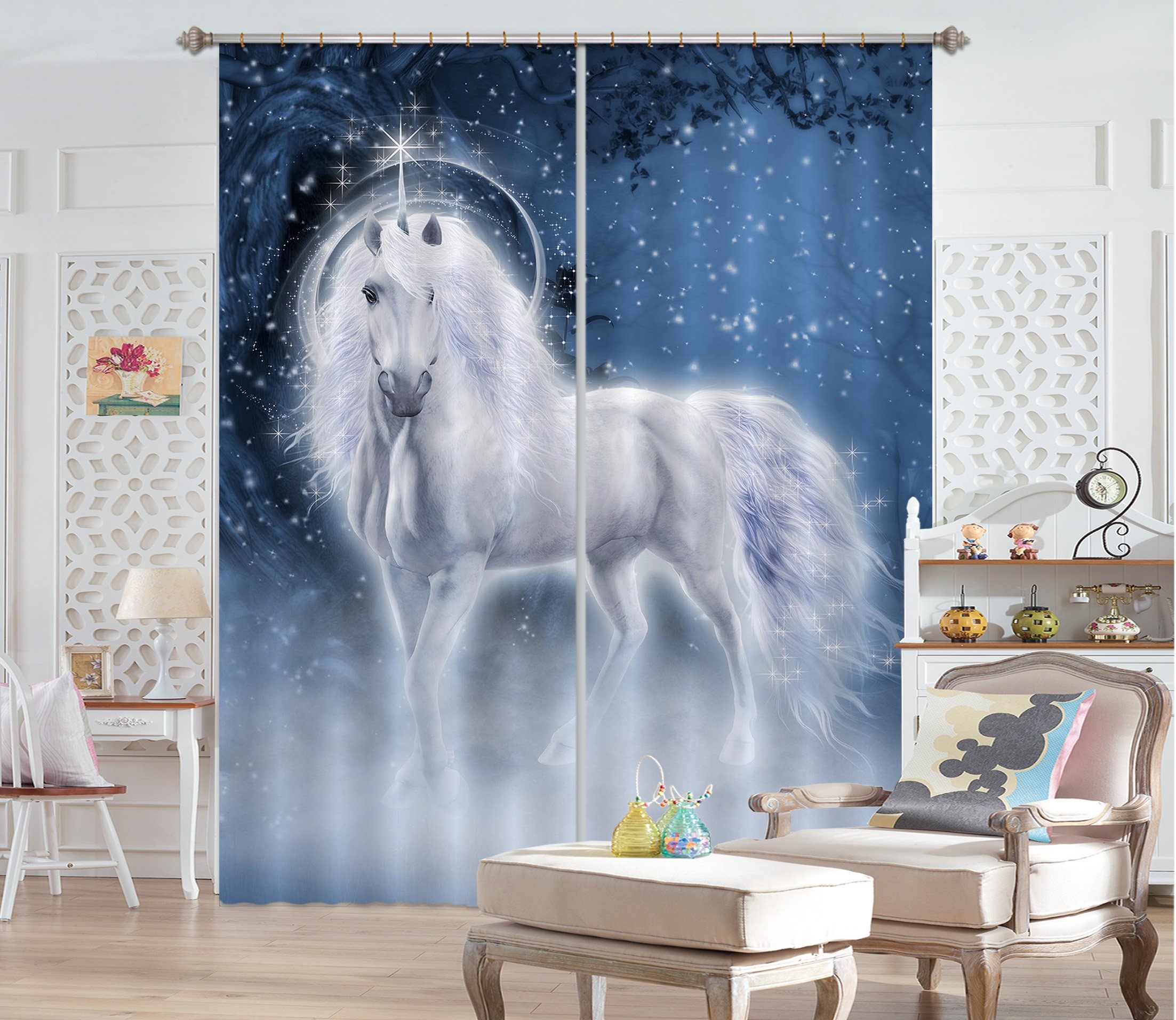 3D Hair Stars Unicorn 083 Curtains Drapes Curtains AJ Creativity Home 