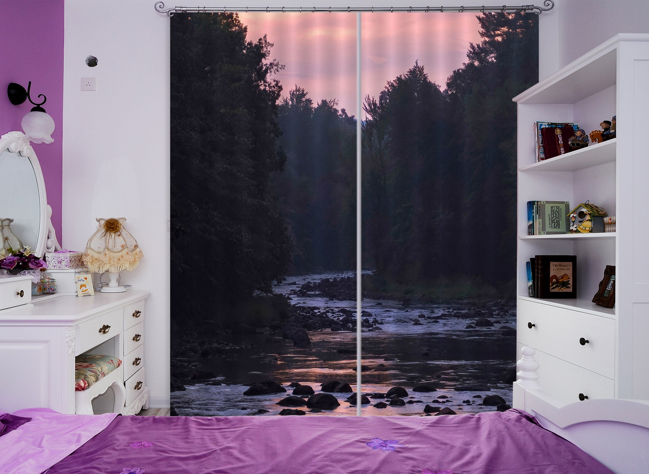 3D Twilight River 033 Jerry LoFaro Curtain Curtains Drapes