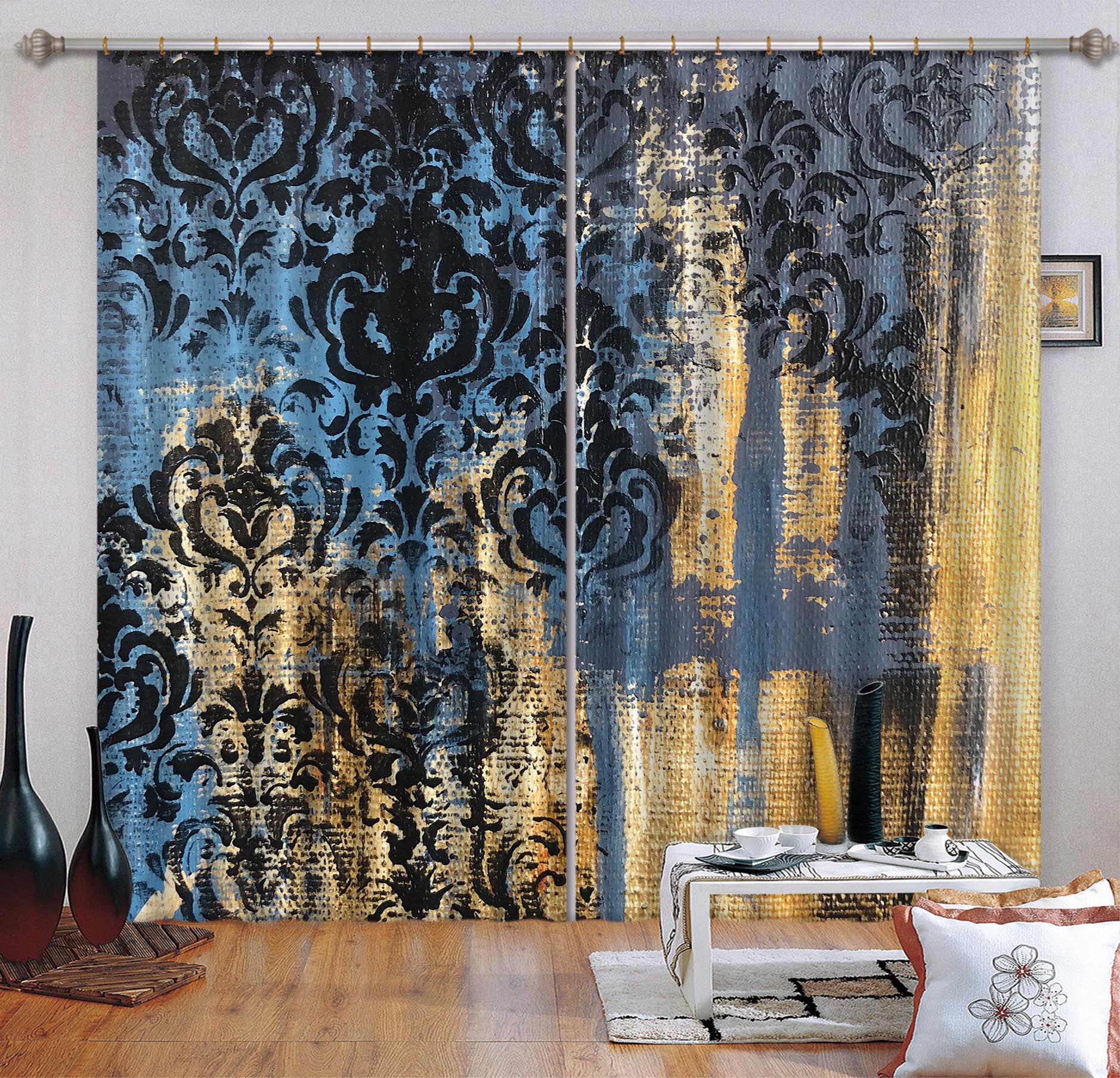 3D Blue Pattern Paint 2328 Skromova Marina Curtain Curtains Drapes