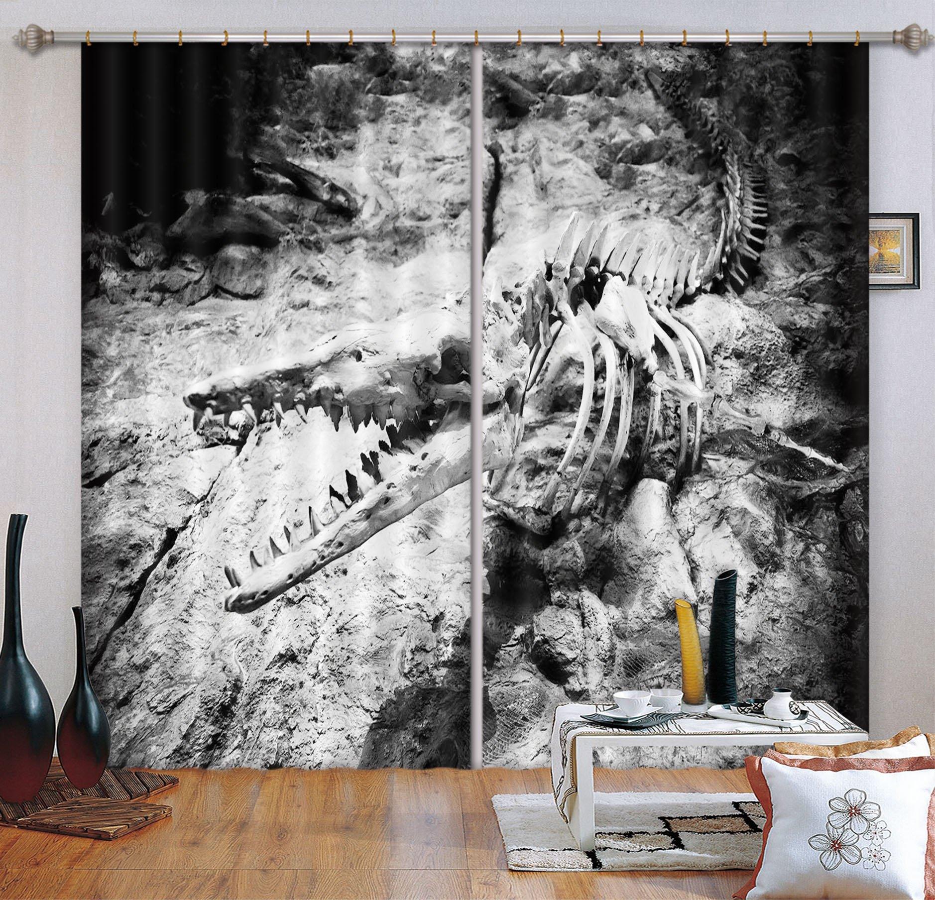 3D Dinosaur Fossil 133 Curtains Drapes Curtains AJ Creativity Home 