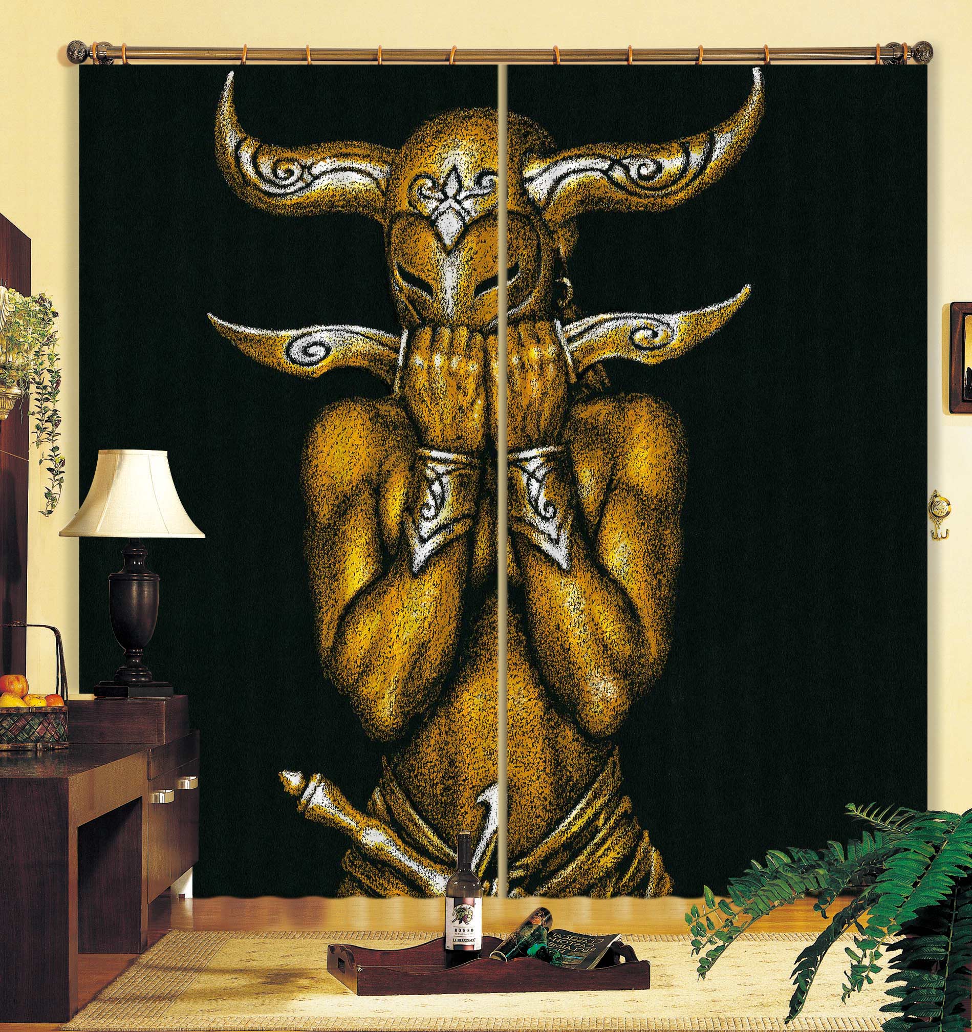 3D Horn Mask Man 7210 Ciruelo Curtain Curtains Drapes