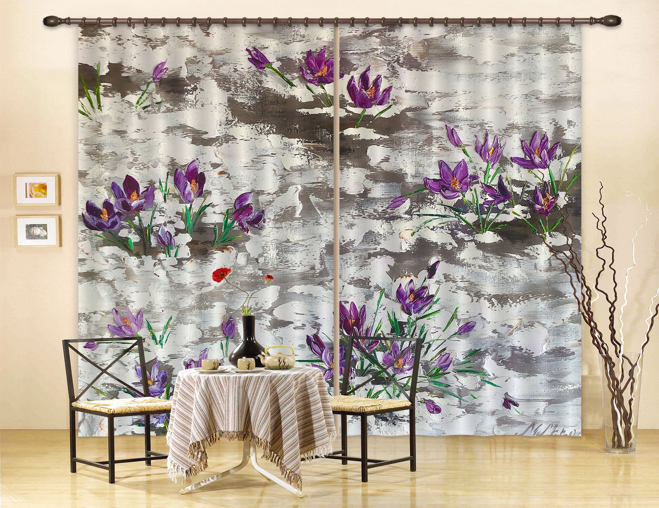 3D Purple Painted Flowers 2323 Skromova Marina Curtain Curtains Drapes