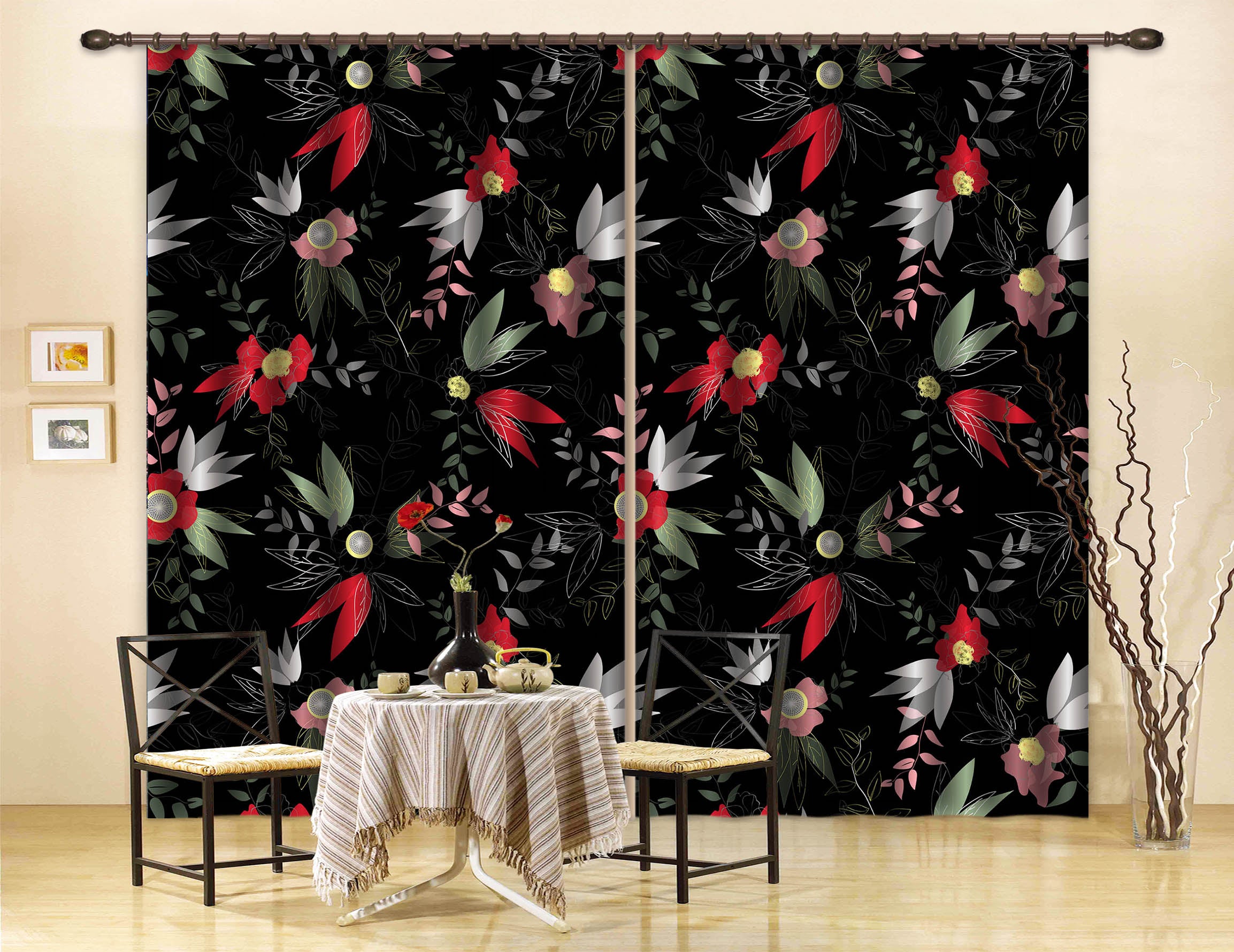 3D Flowers Leaf Pattern 11124 Kashmira Jayaprakash Curtain Curtains Drapes