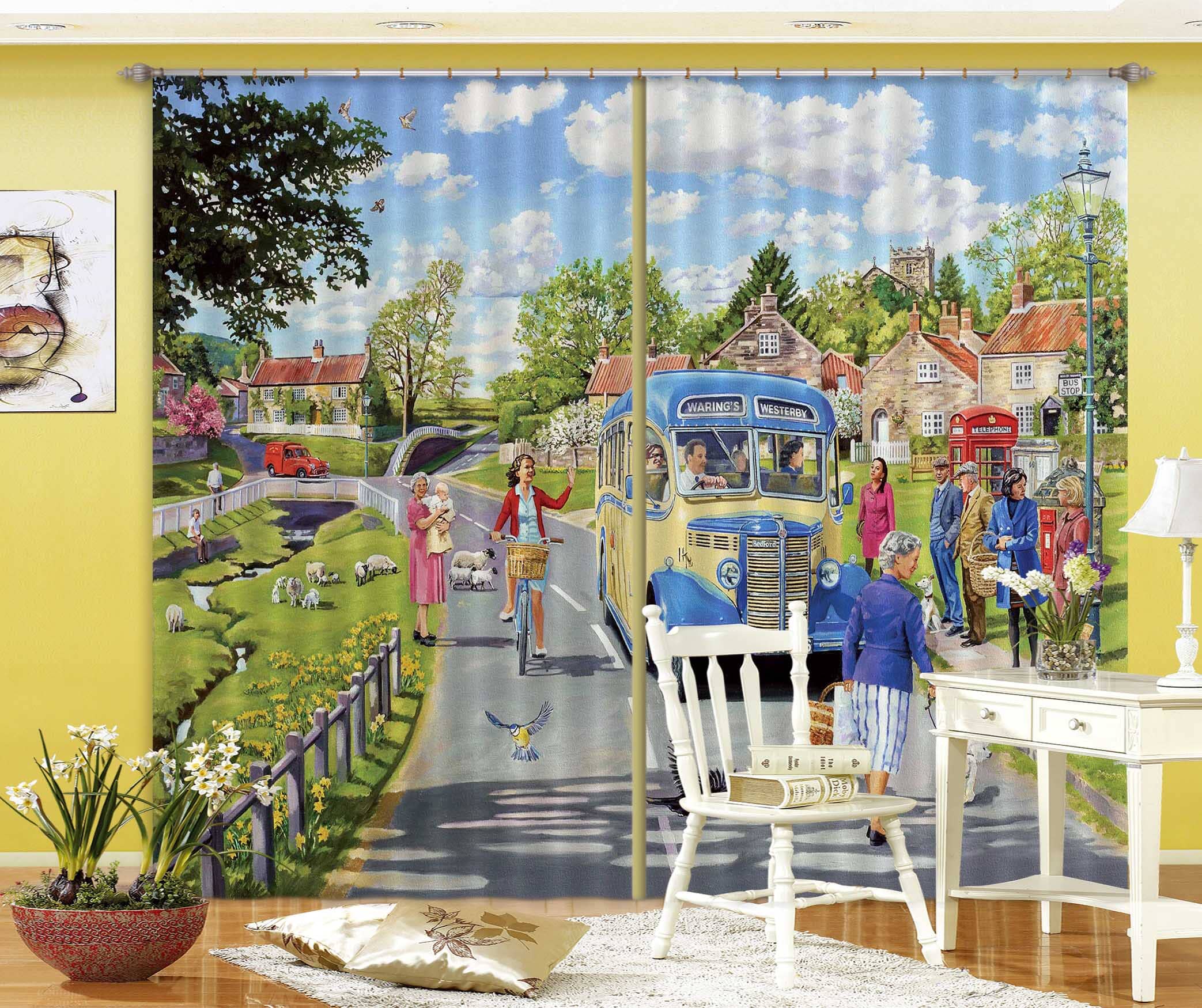 3D The Village Bus Stop 112 Trevor Mitchell Curtain Curtains Drapes Curtains AJ Creativity Home 