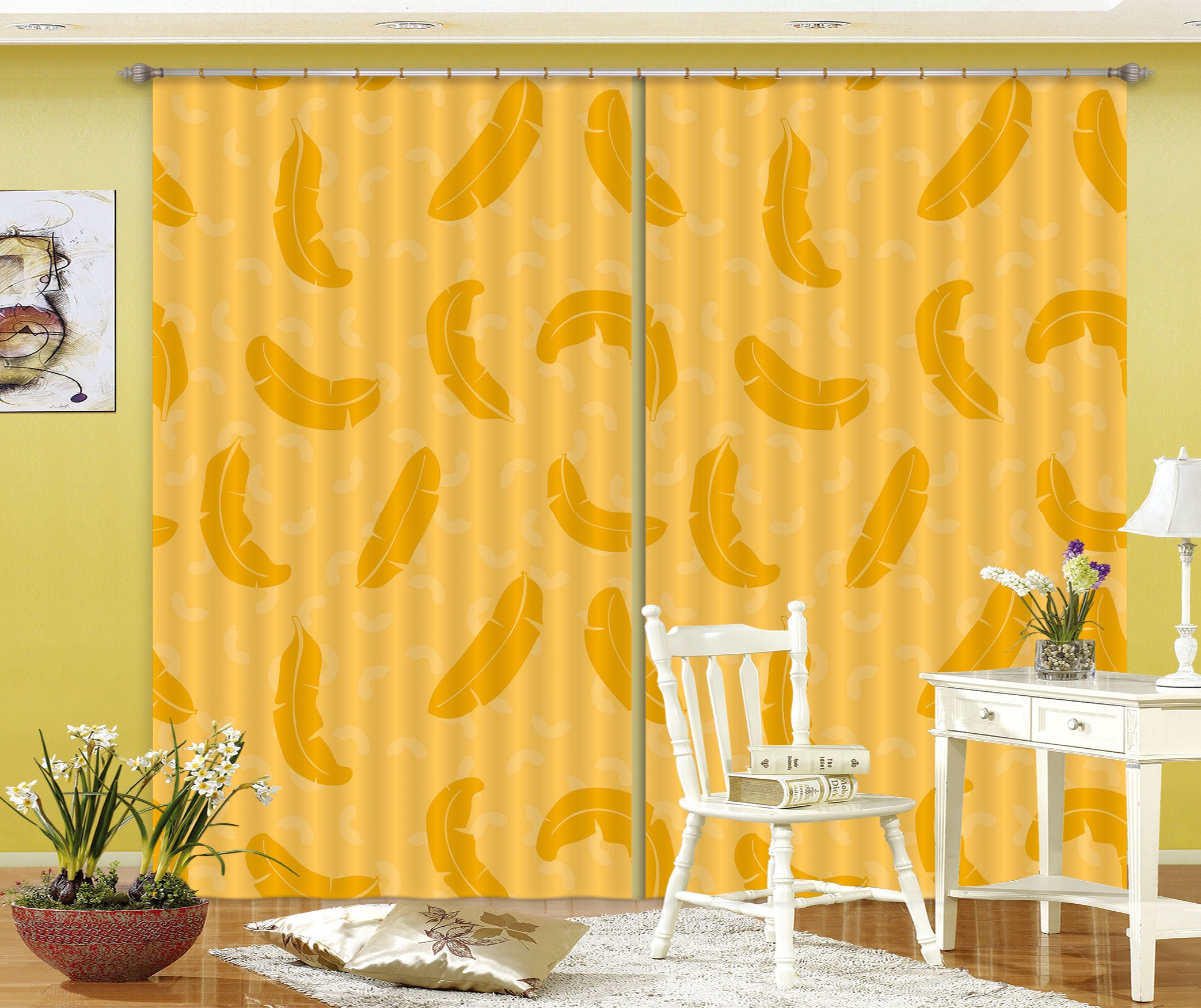 3D Yellow Feather 11165 Kashmira Jayaprakash Curtain Curtains Drapes