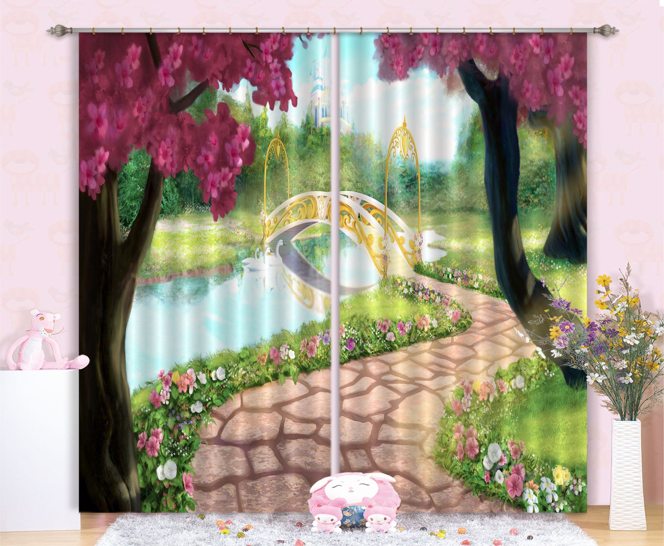 3D Pretty River Bridge 281 Curtains Drapes Wallpaper AJ Wallpaper 