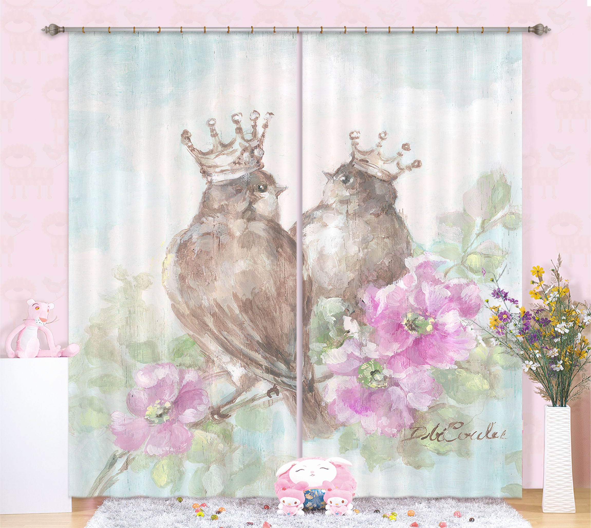 3D Crowned Bird Flower 1007 Debi Coules Curtain Curtains Drapes