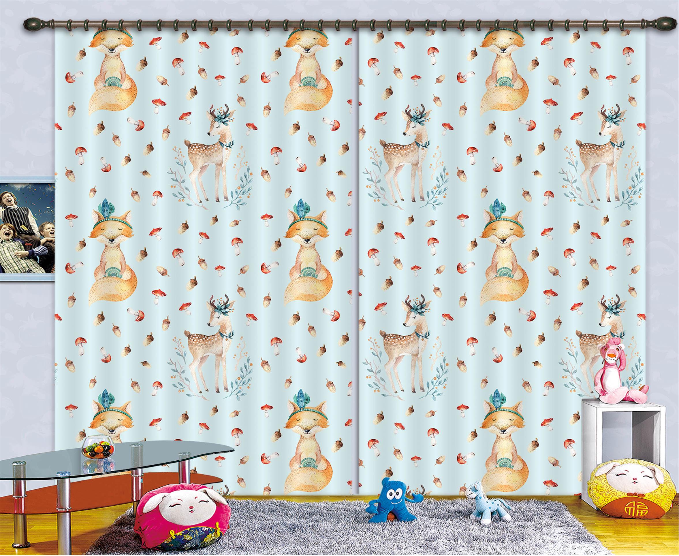 3D Fox Deer Pine Nuts 128 Uta Naumann Curtain Curtains Drapes