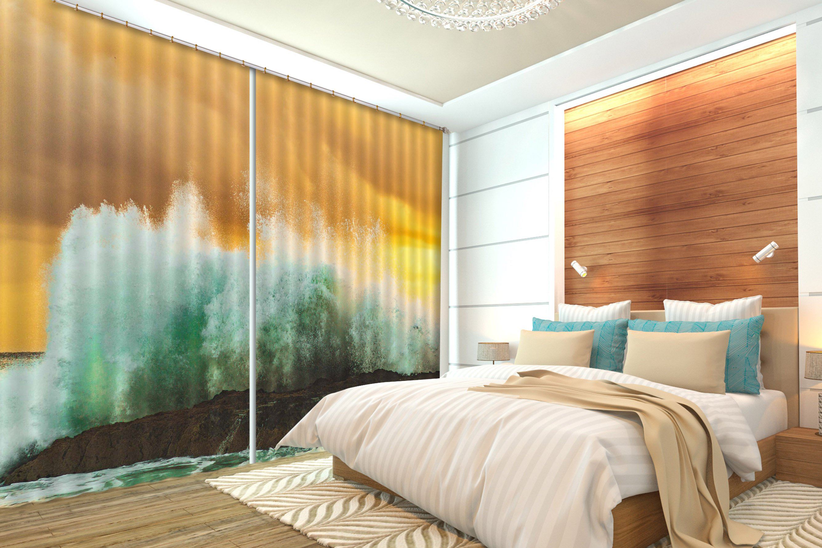 3D Coast Excited Waves 322 Curtains Drapes Wallpaper AJ Wallpaper 