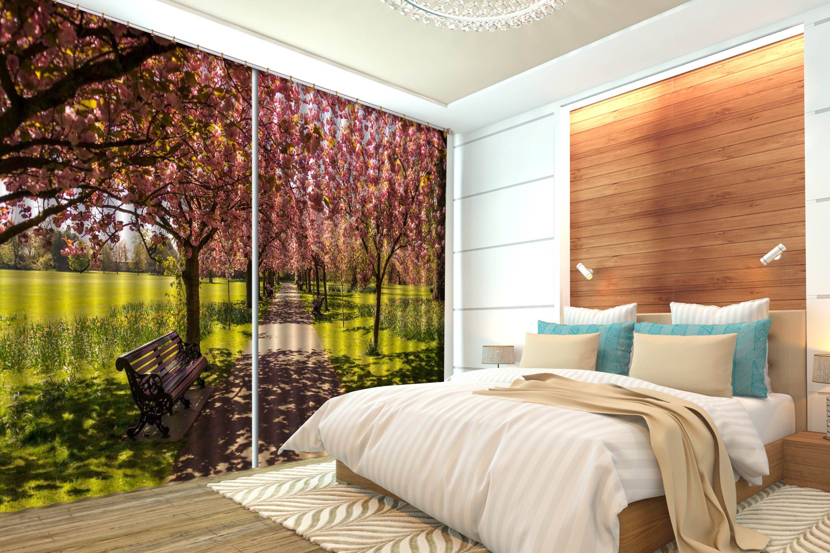 3D Flowers Trees Benches 364 Curtains Drapes Wallpaper AJ Wallpaper 