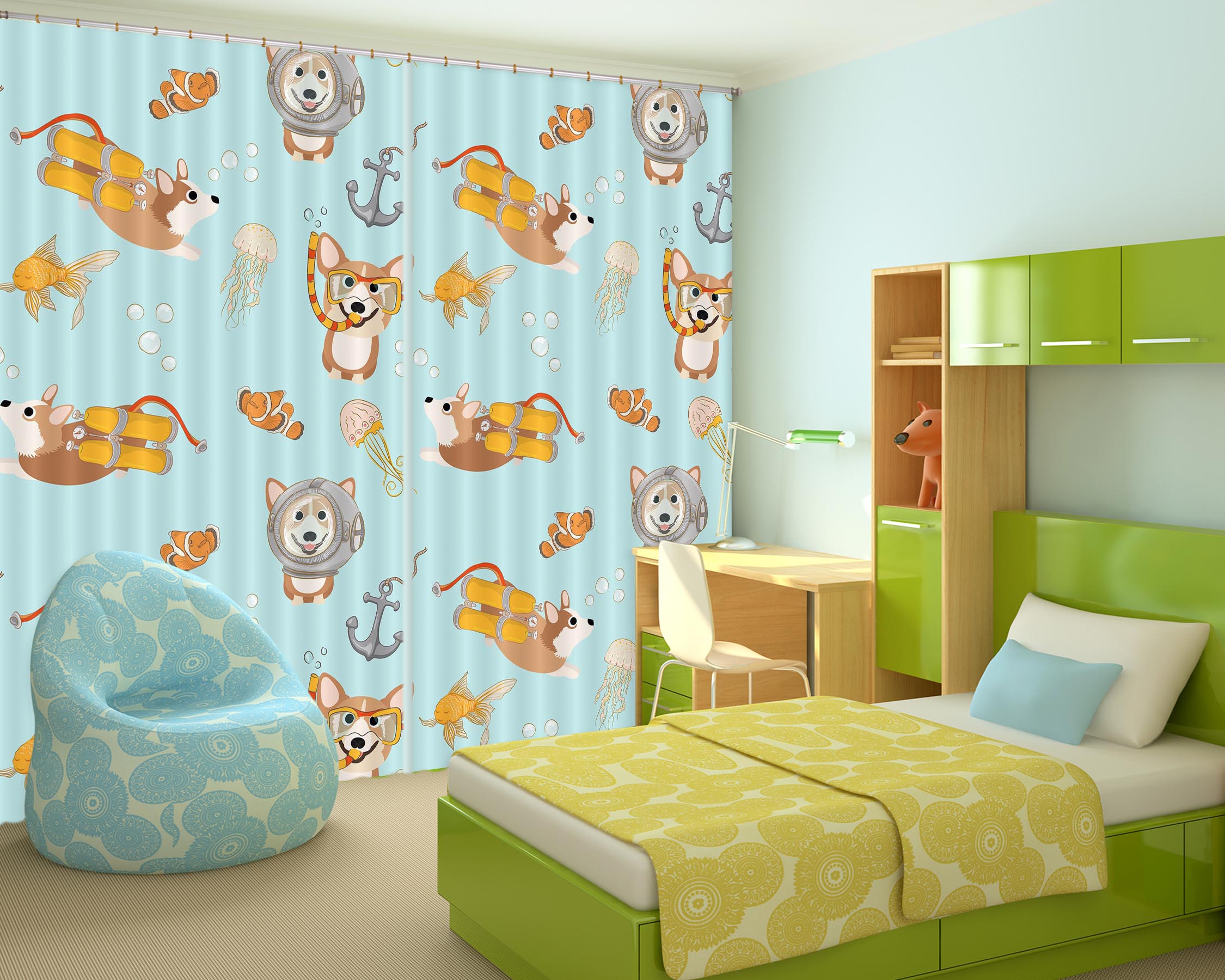 3D Puppy Bubble 122 Uta Naumann Curtain Curtains Drapes