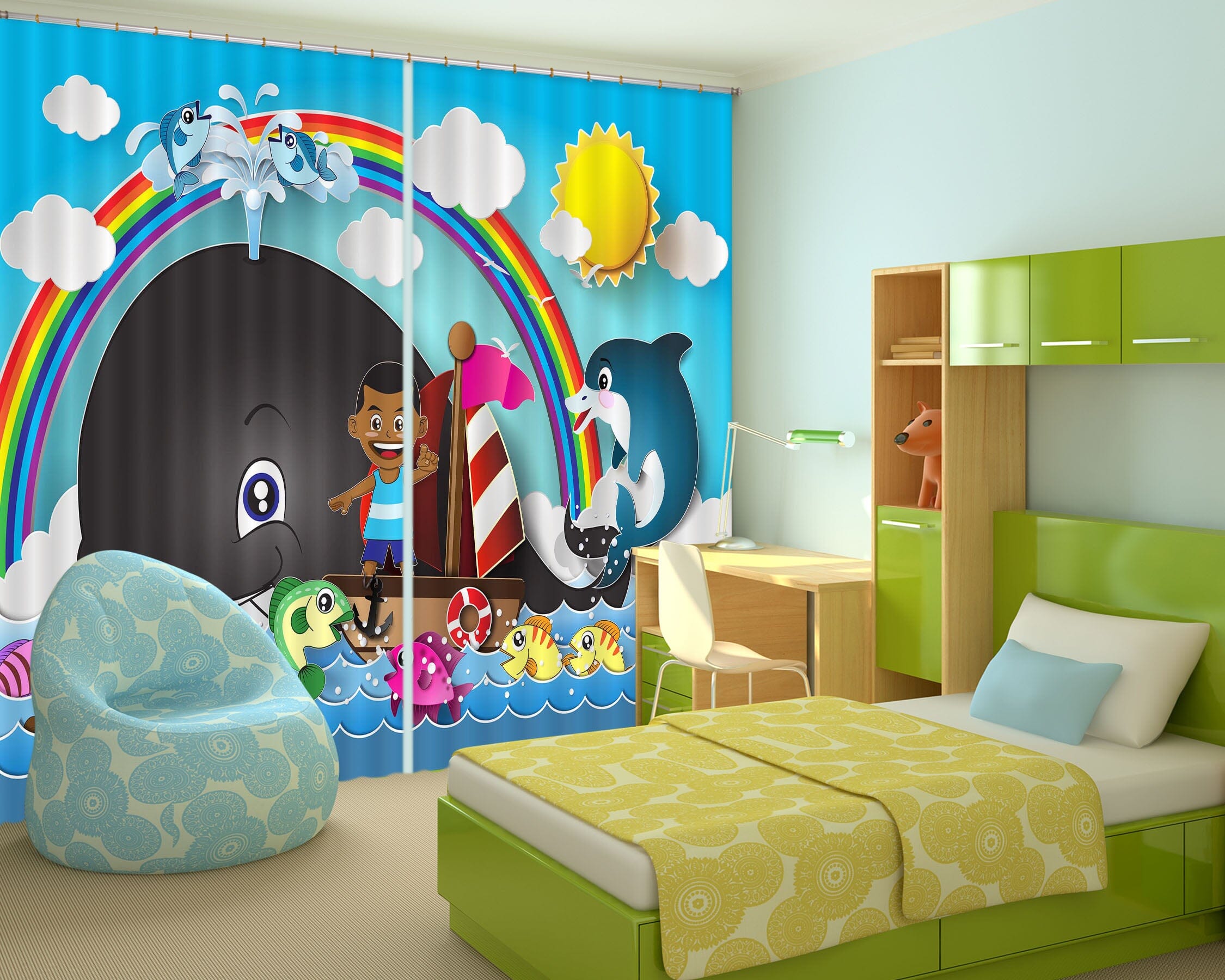 3D Rainbow Homes 715 Curtains Drapes Wallpaper AJ Wallpaper 