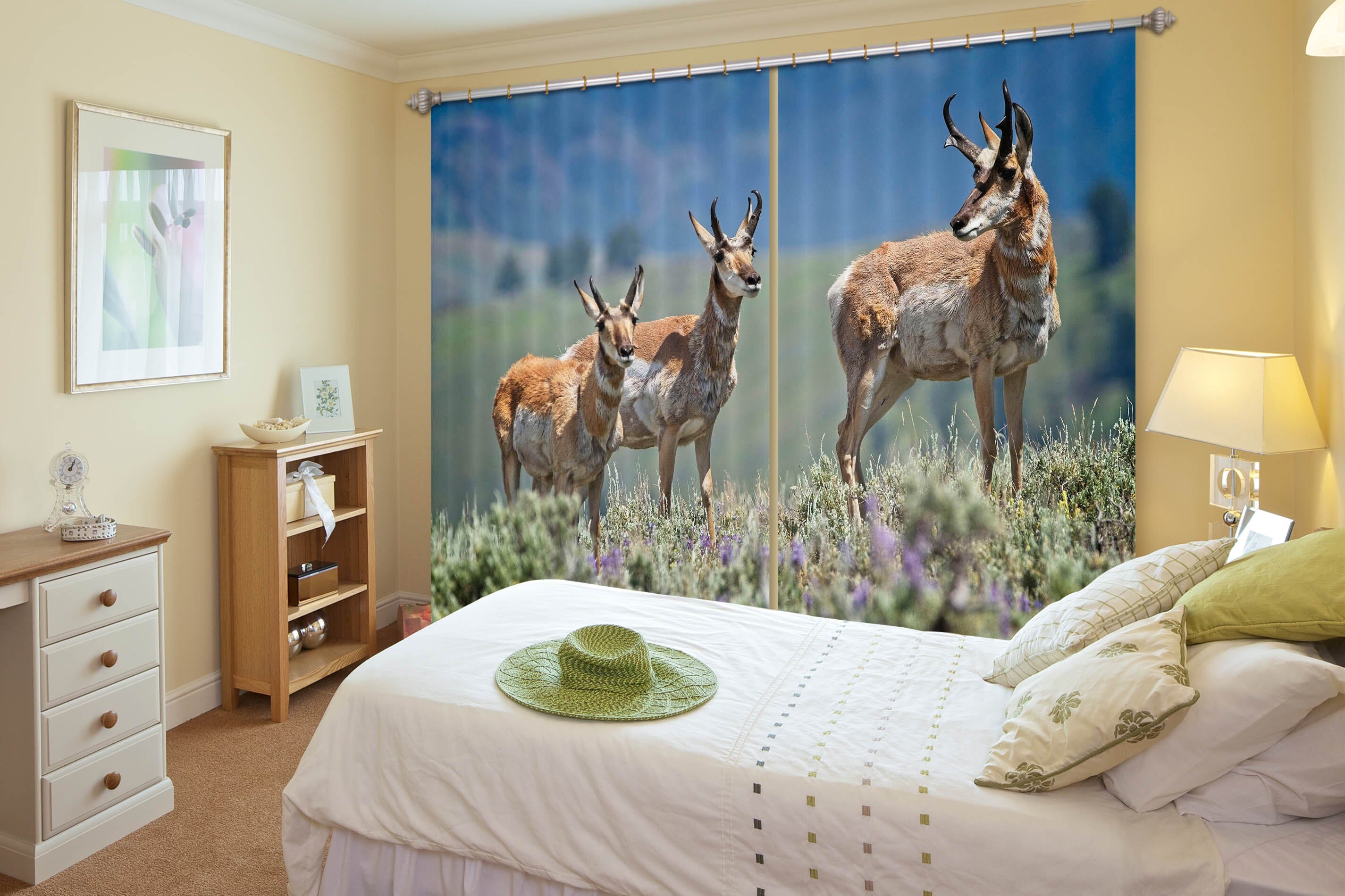 3D Pronghorn Antelope 041 Kathy Barefield Curtain Curtains Drapes Curtains AJ Creativity Home 