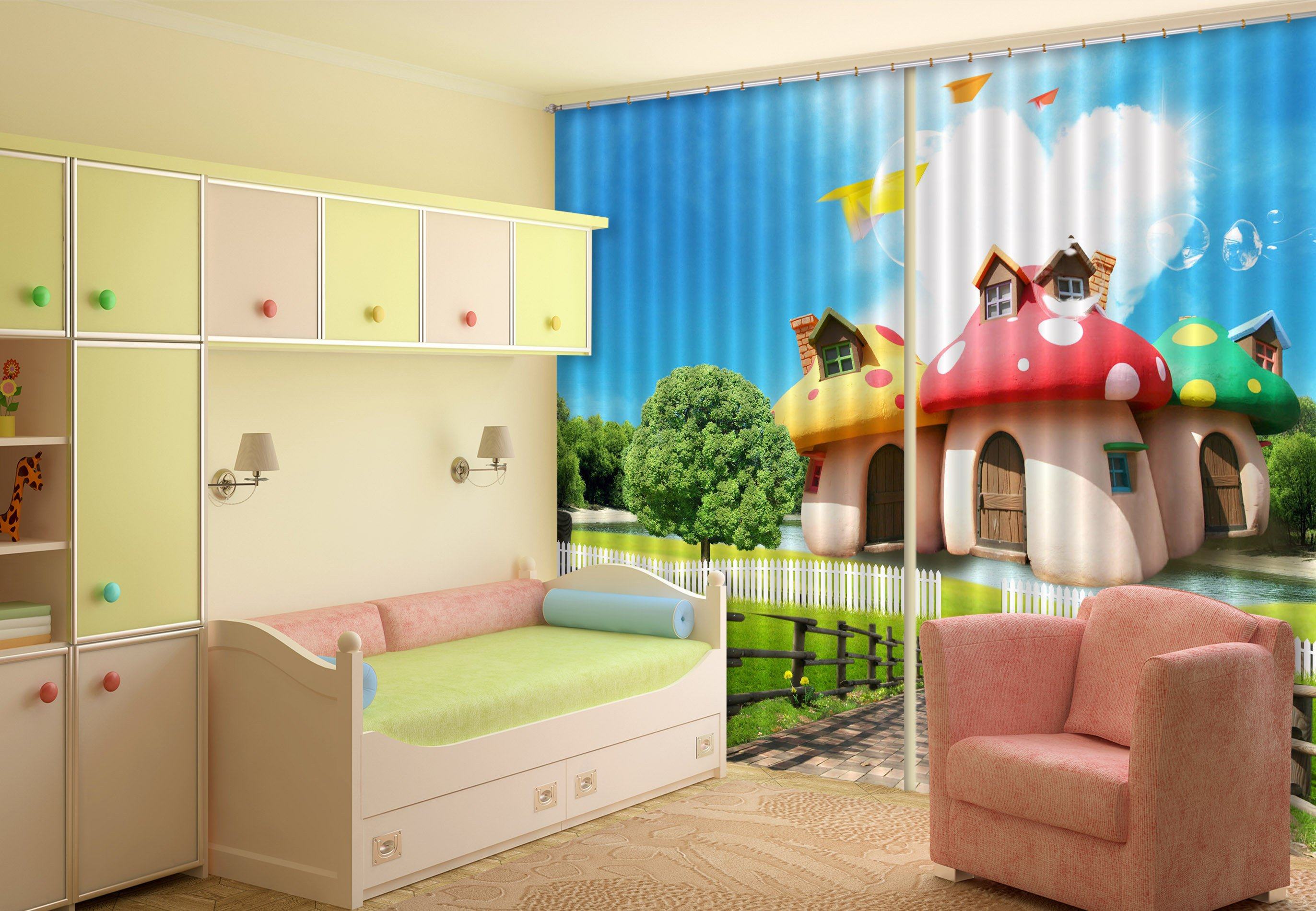 3D Mushroom Houses Paper Planes 286 Curtains Drapes Wallpaper AJ Wallpaper 