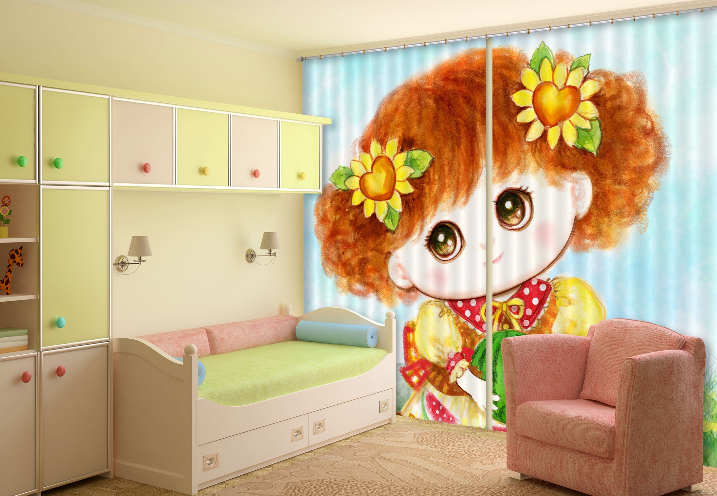 3D Watermelon Girl 9029 Kayomi Harai Curtain Curtains Drapes