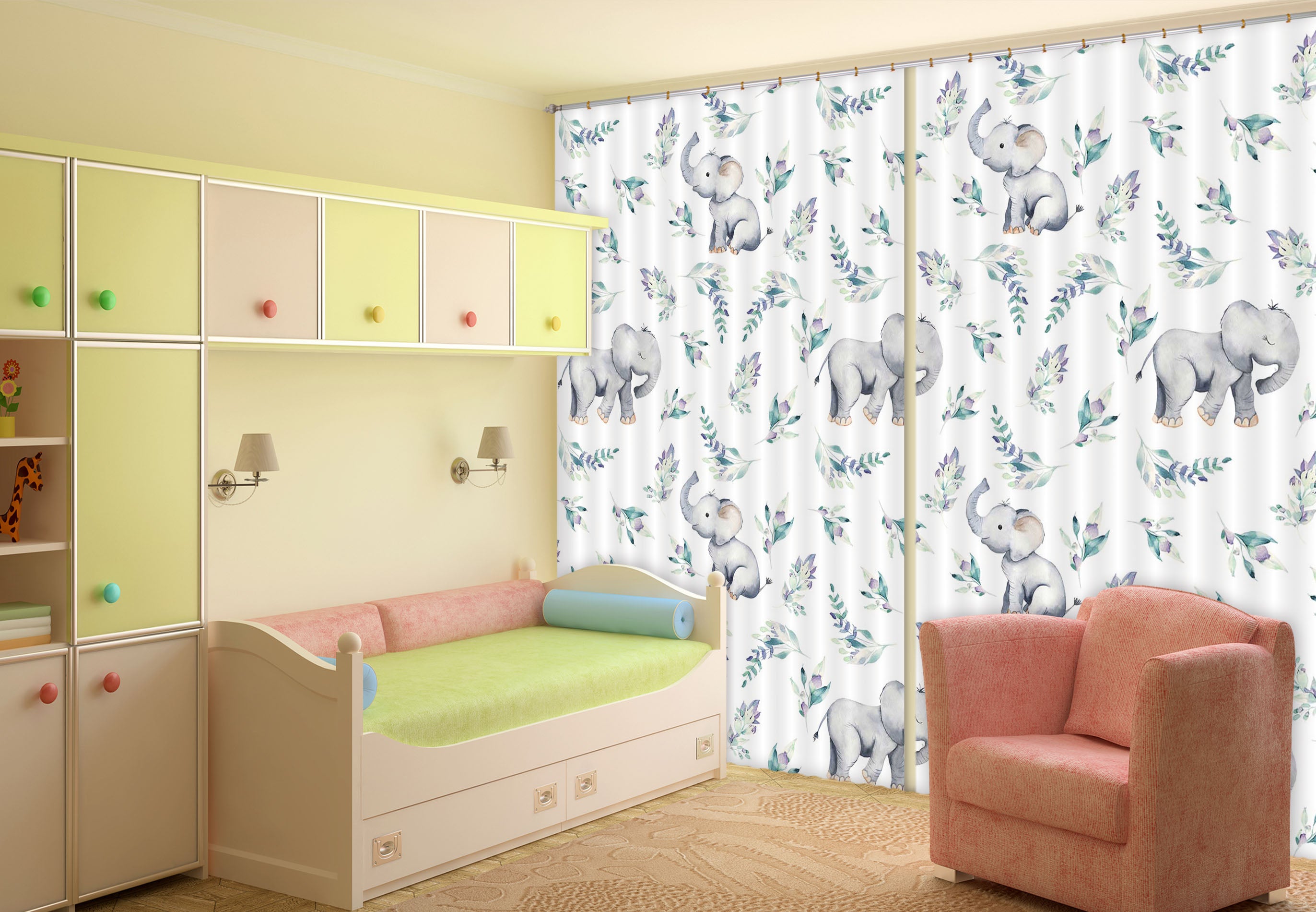 3D Cute Elephant 135 Uta Naumann Curtain Curtains Drapes