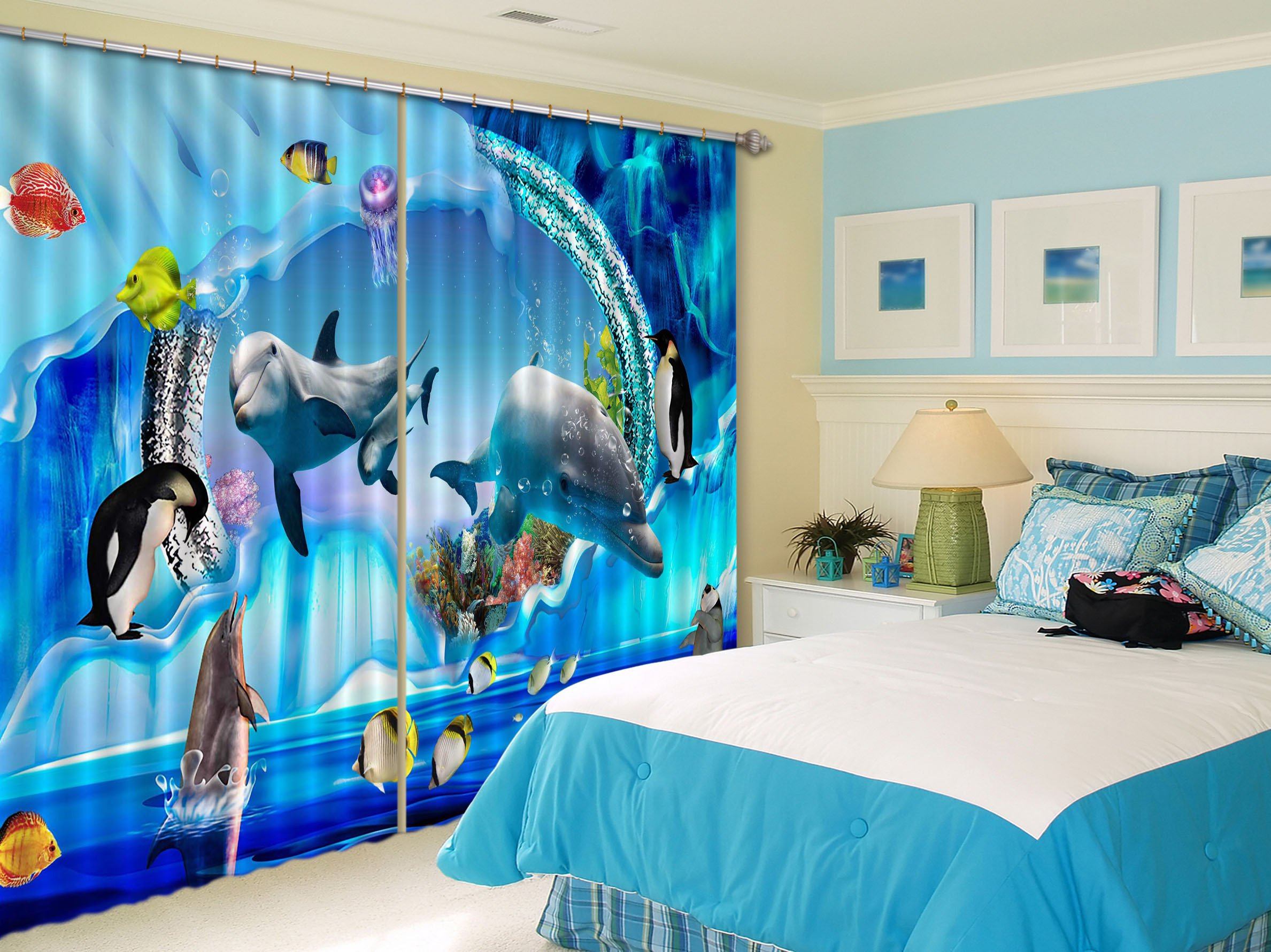 3D Ocean Animals 460 Curtains Drapes Wallpaper AJ Wallpaper 