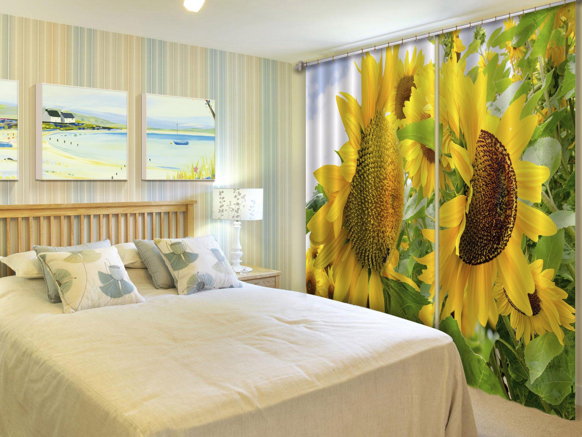 3D Bright Sunflowers 616 Curtains Drapes Wallpaper AJ Wallpaper 