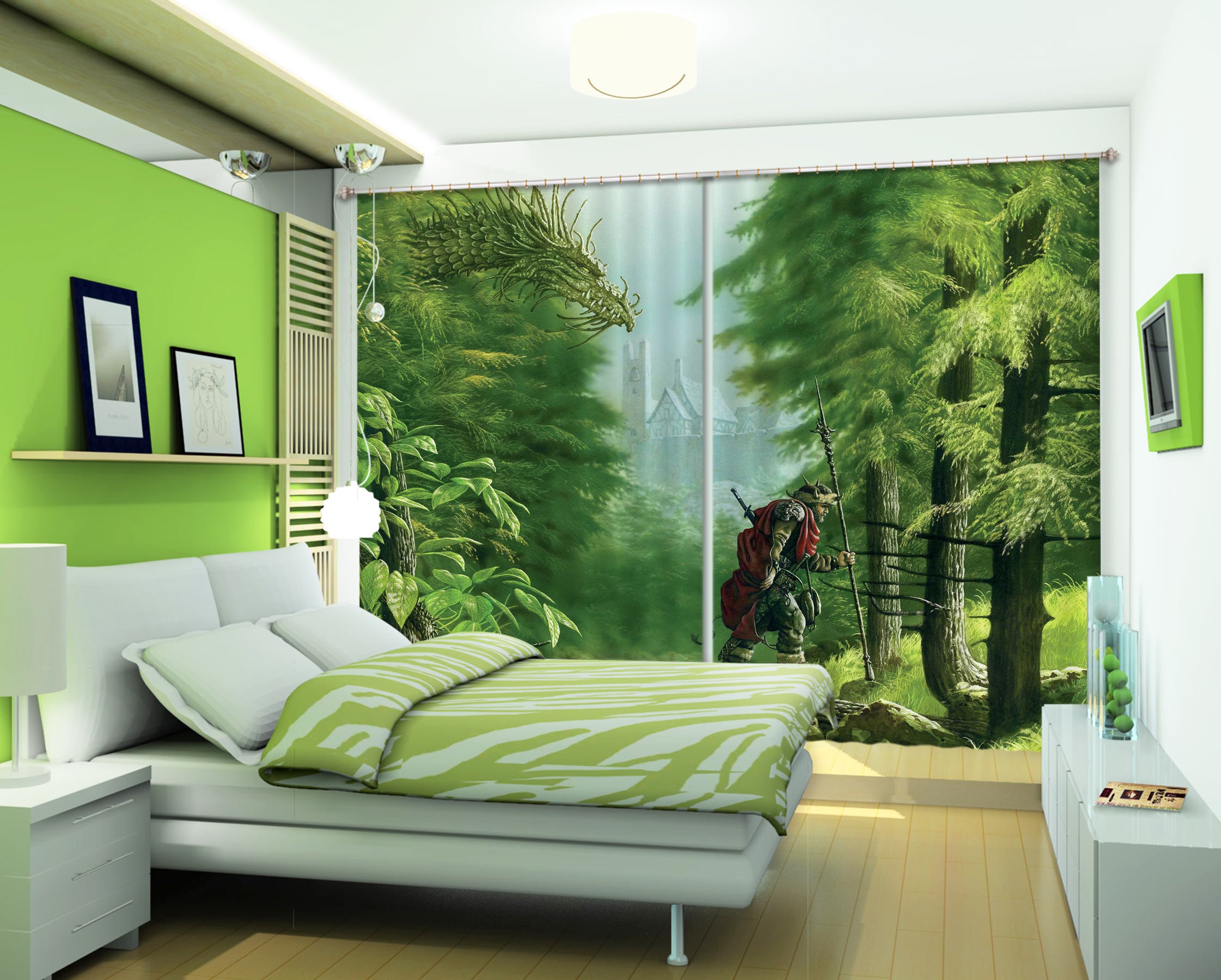 3D Forest Creek Bridge Soldier 7169 Ciruelo Curtain Curtains Drapes