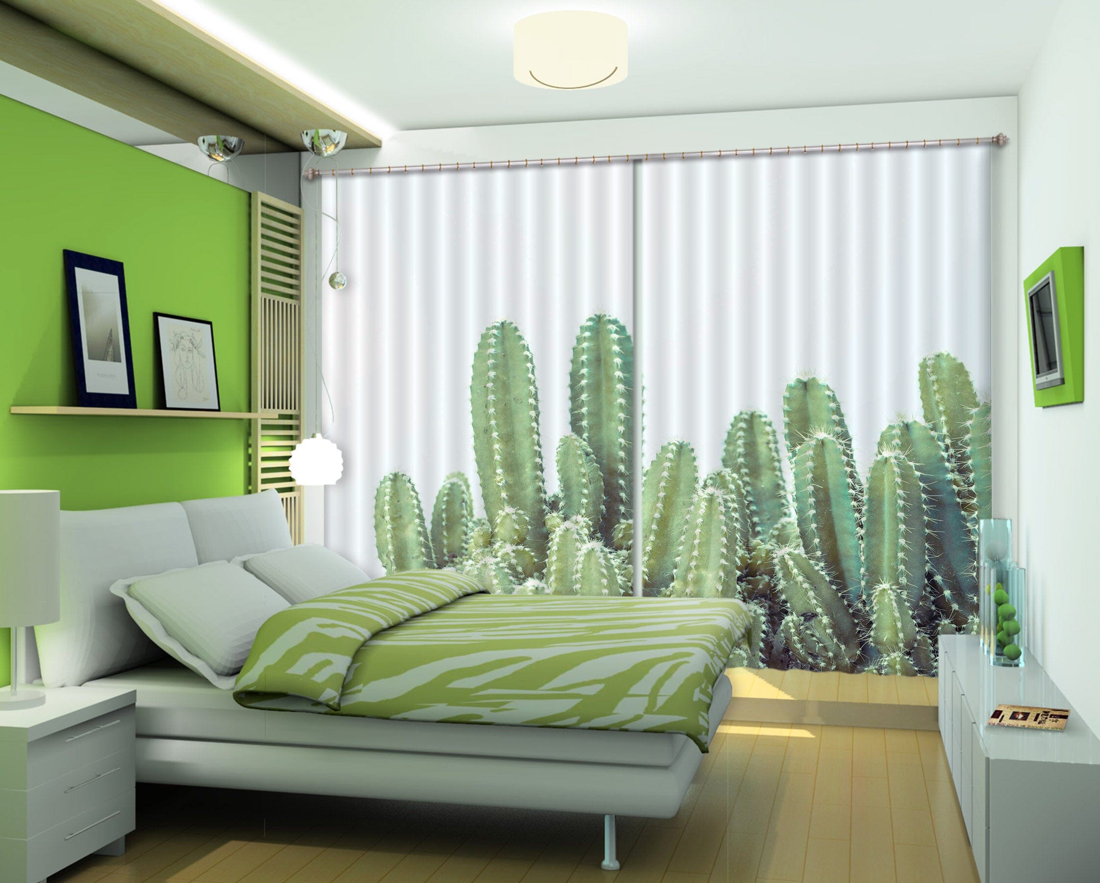 3D Green Cactus 019 Assaf Frank Curtain Curtains Drapes Curtains AJ Creativity Home 