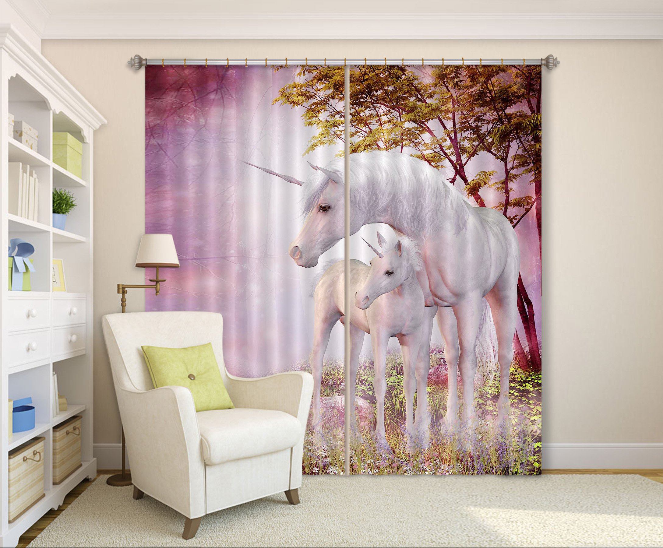 3D Mutual Dependence Unicorns 123 Curtains Drapes Curtains AJ Creativity Home 