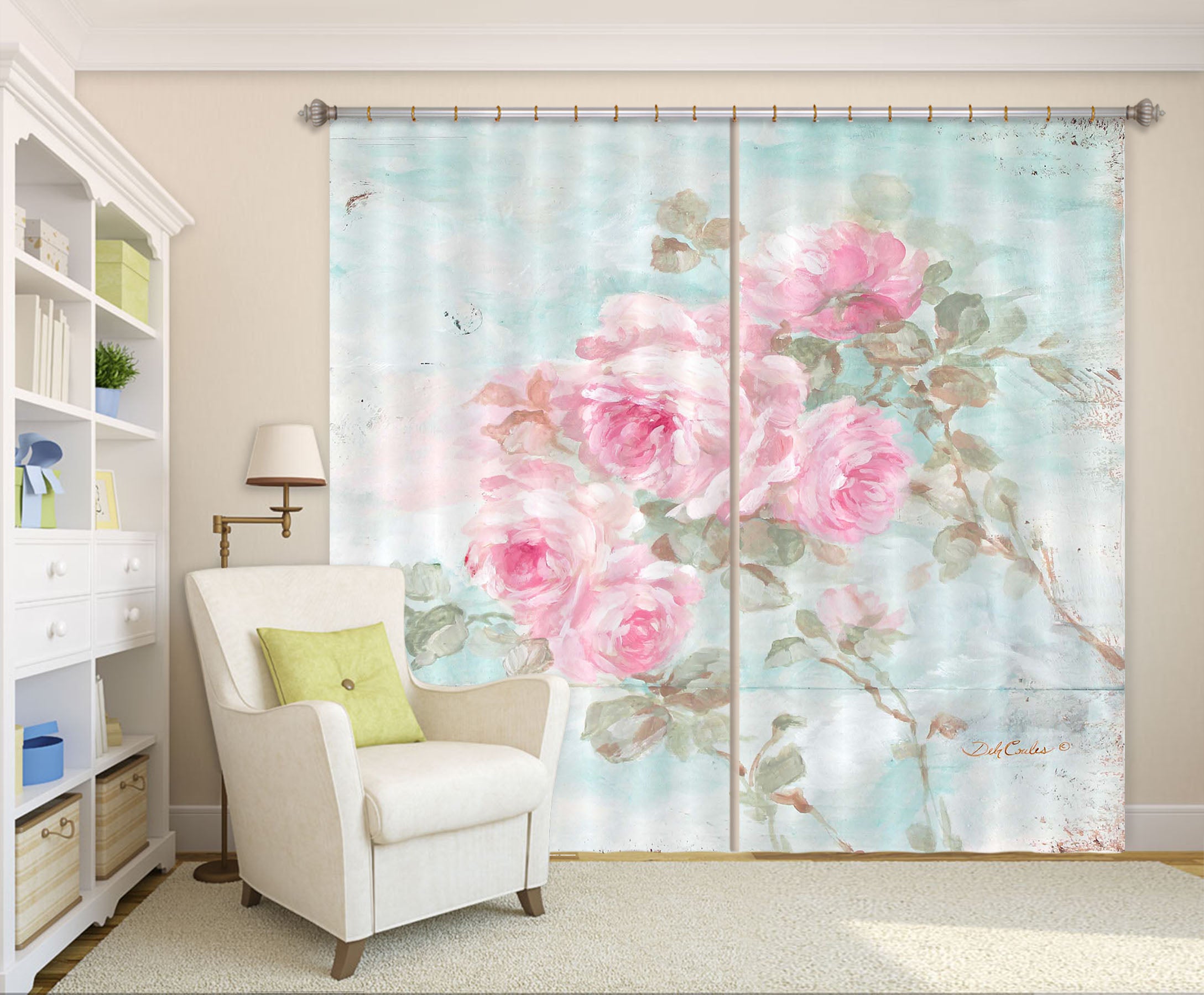 3D Pink Flower 1009 Debi Coules Curtain Curtains Drapes