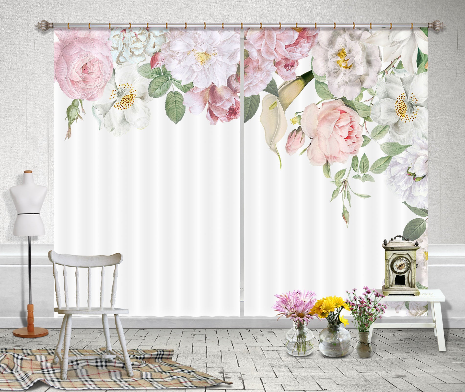 3D Pink Peony 212 Uta Naumann Curtain Curtains Drapes