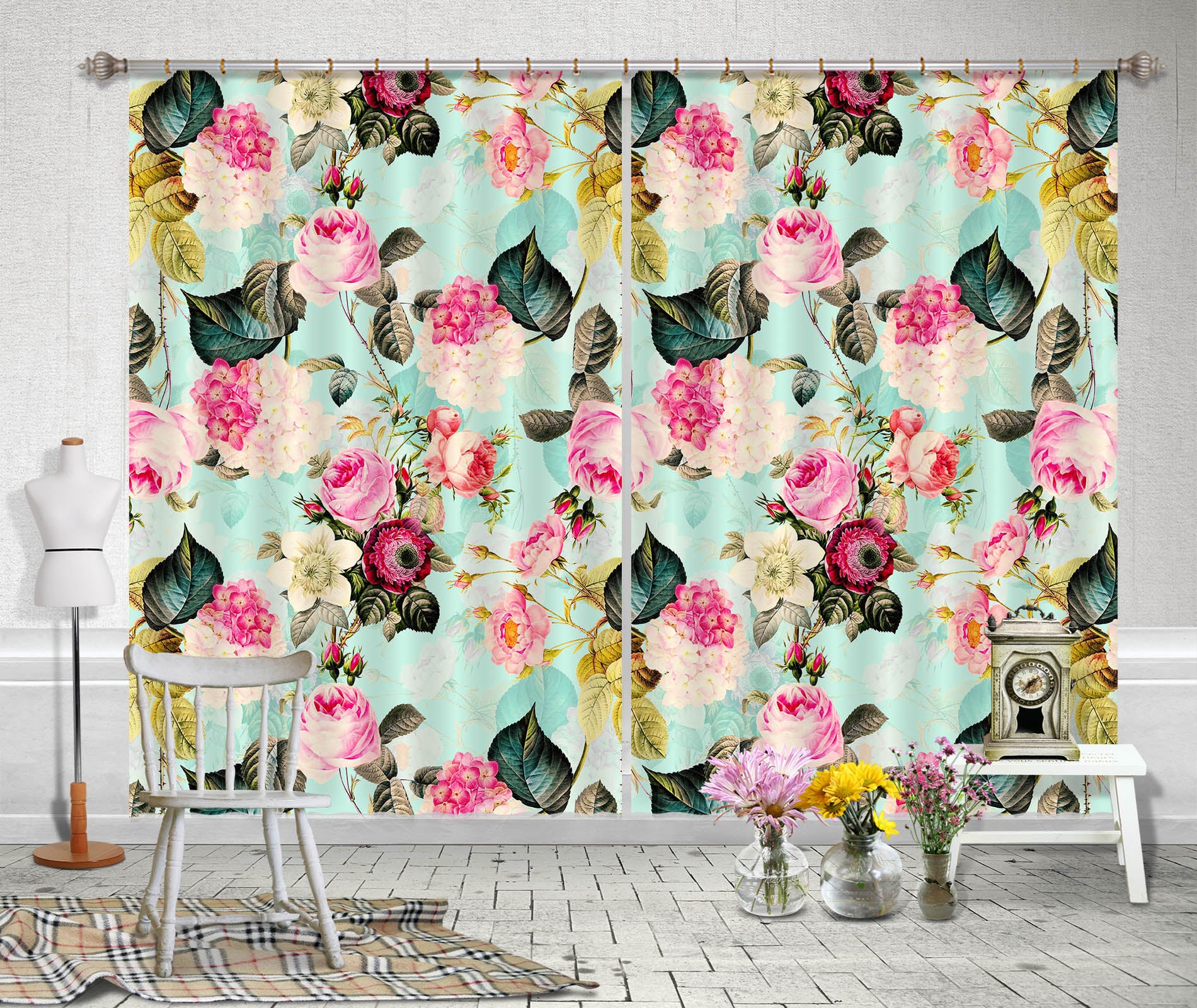 3D Pink Rose 133 Uta Naumann Curtain Curtains Drapes