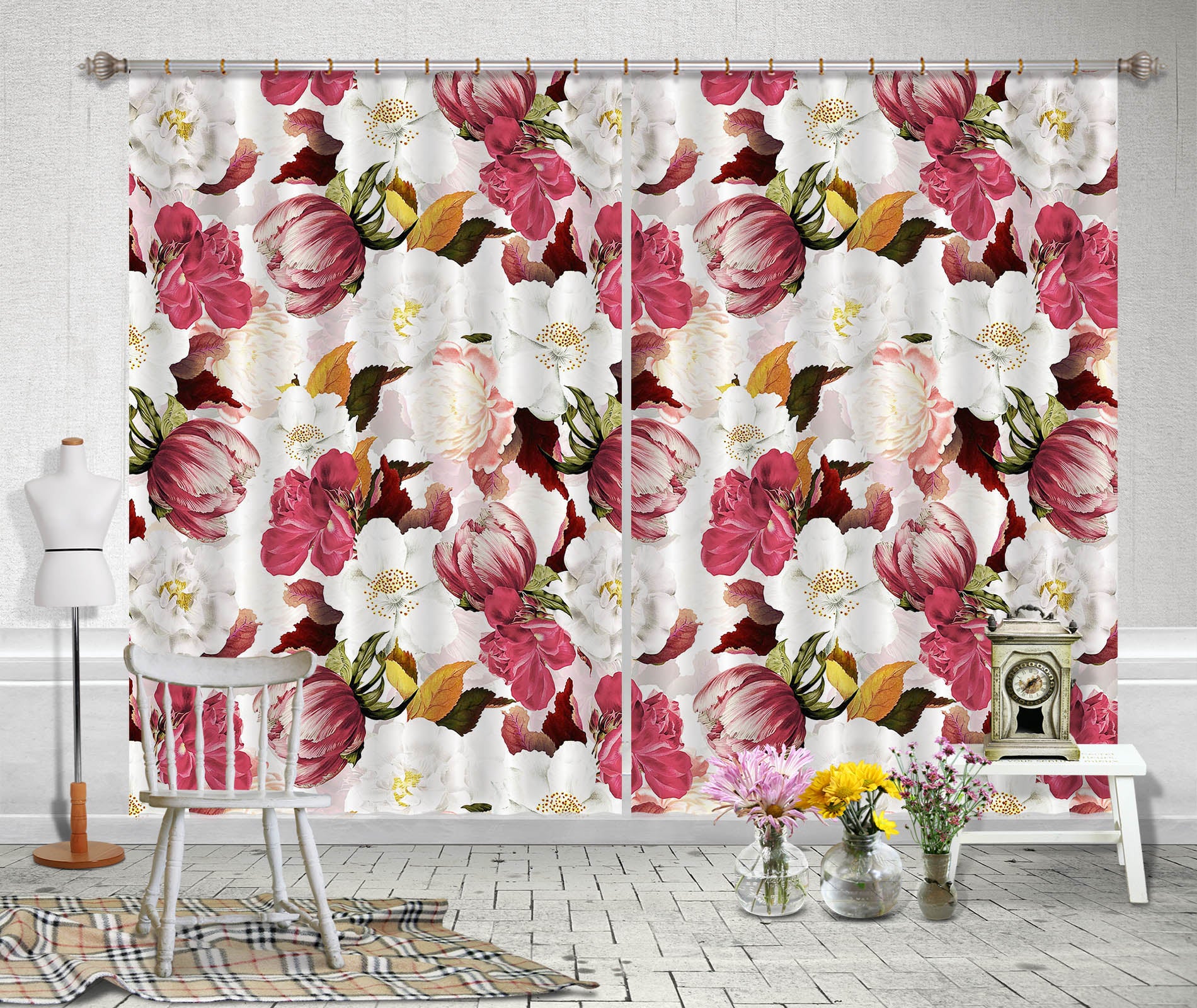 3D Colored Flowers 169 Uta Naumann Curtain Curtains Drapes