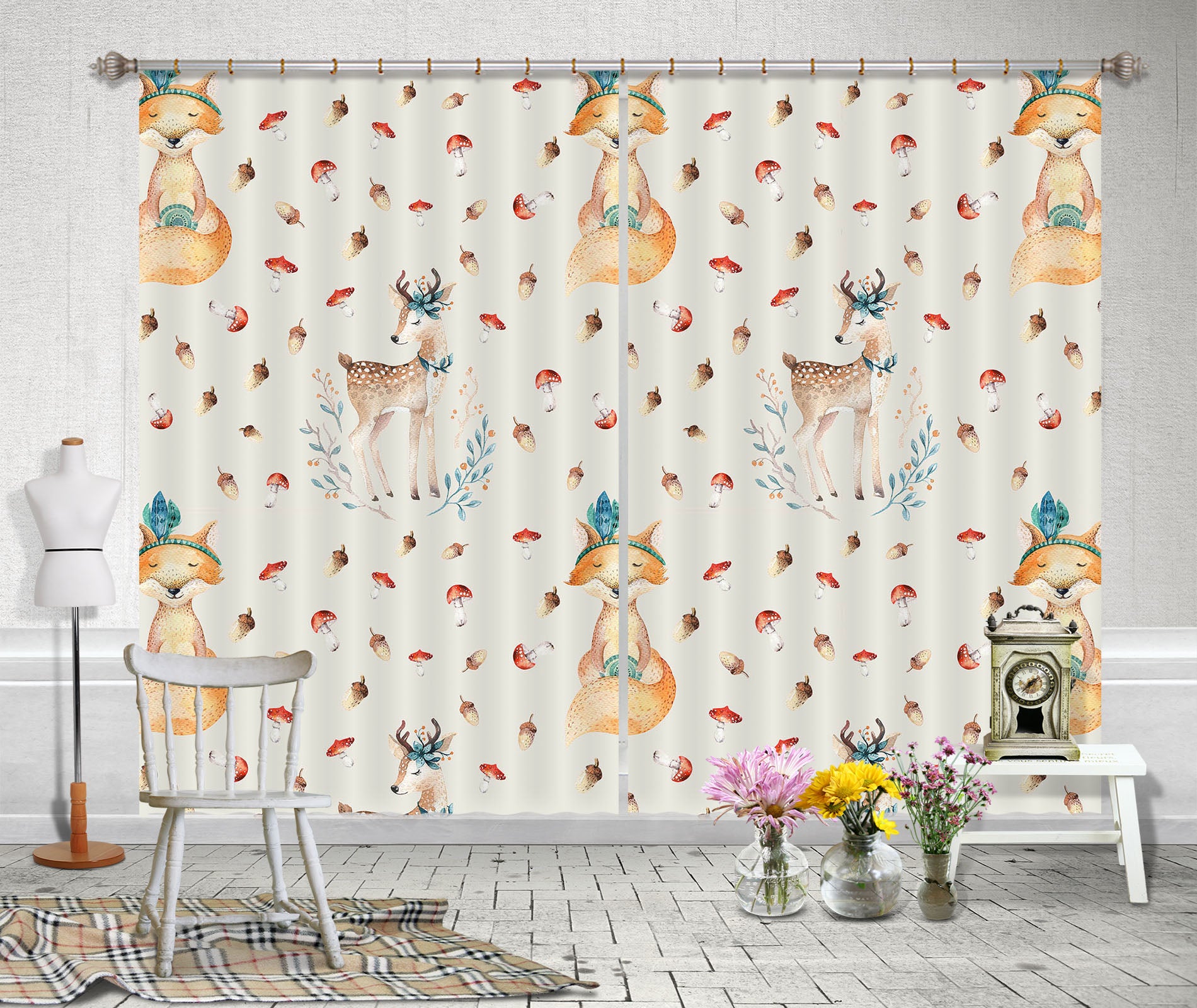 3D Sika Deer Fox 123 Uta Naumann Curtain Curtains Drapes