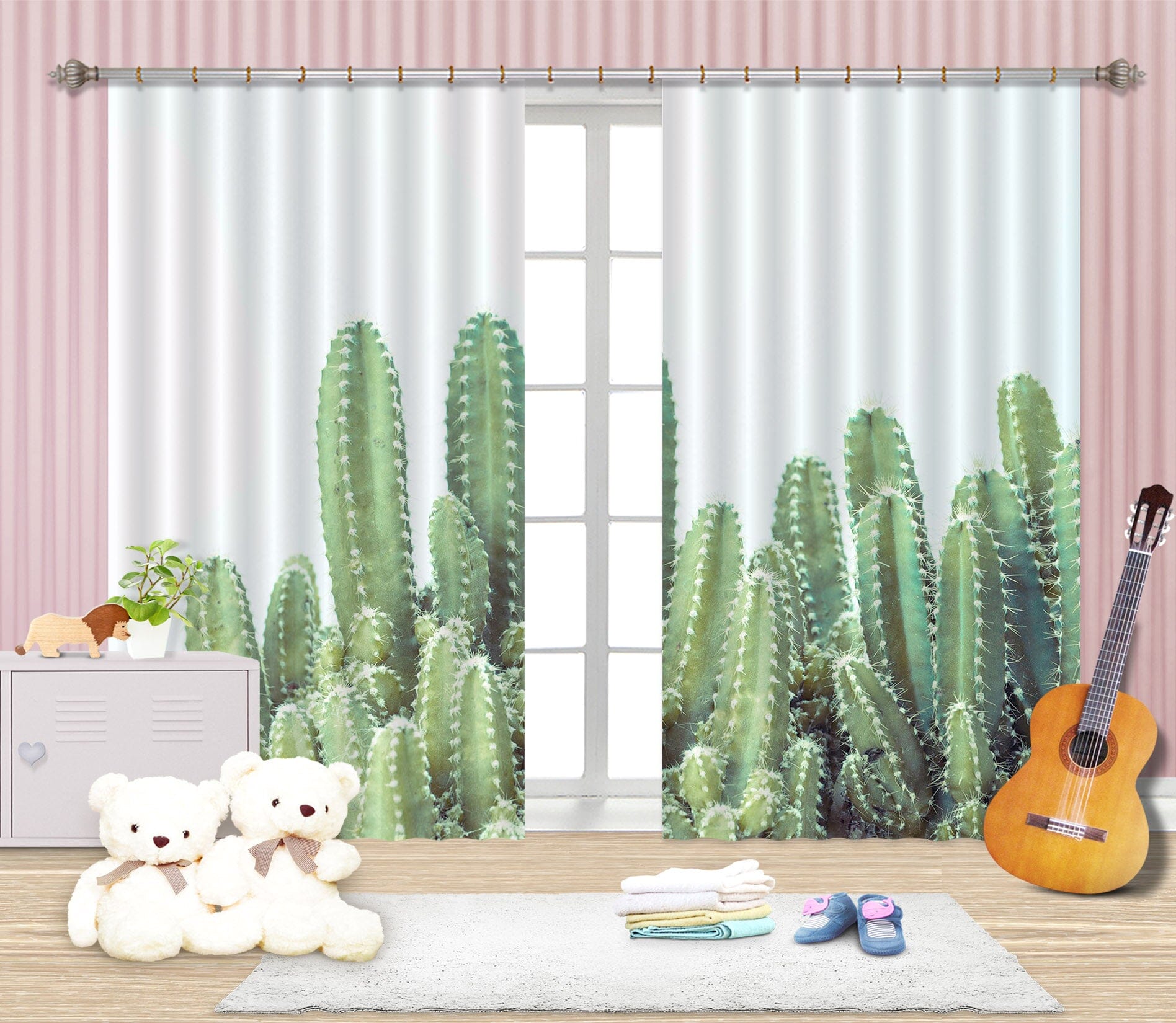 3D Green Cactus 019 Assaf Frank Curtain Curtains Drapes Curtains AJ Creativity Home 