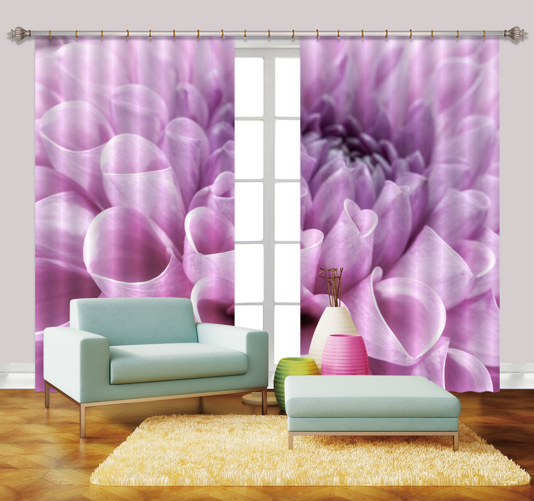 3D Purple Flowers 6330 Assaf Frank Curtain Curtains Drapes