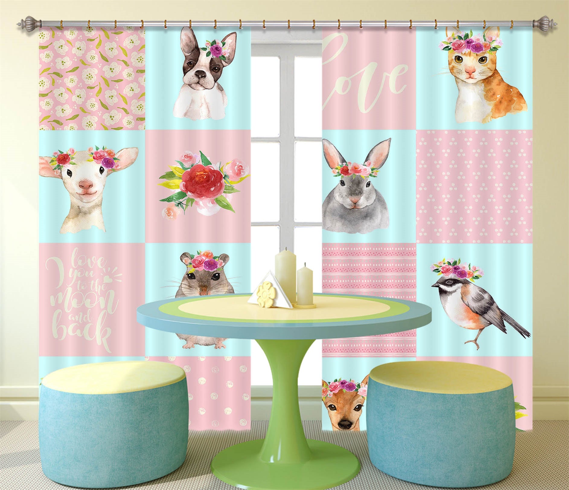 3D Puppy Rabbit 117 Uta Naumann Curtain Curtains Drapes