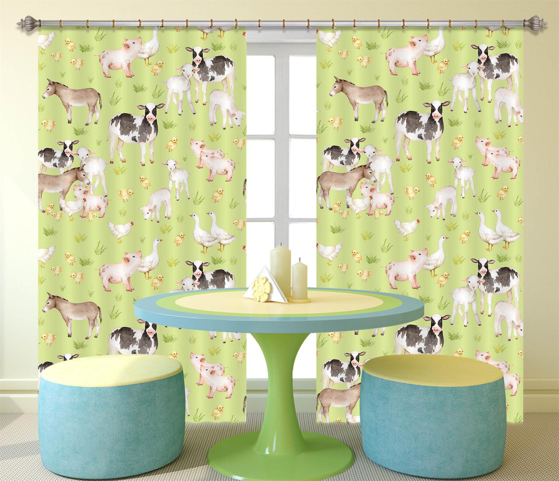 3D Cattle Chicken Sheep 140 Uta Naumann Curtain Curtains Drapes