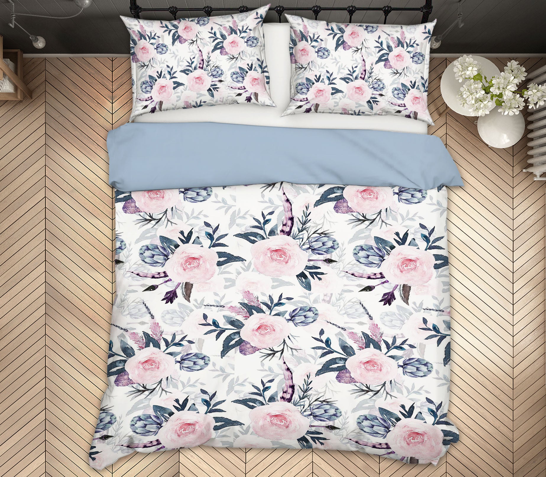 3D Blue Pink Flower 18181 Uta Naumann Bedding Bed Pillowcases Quilt