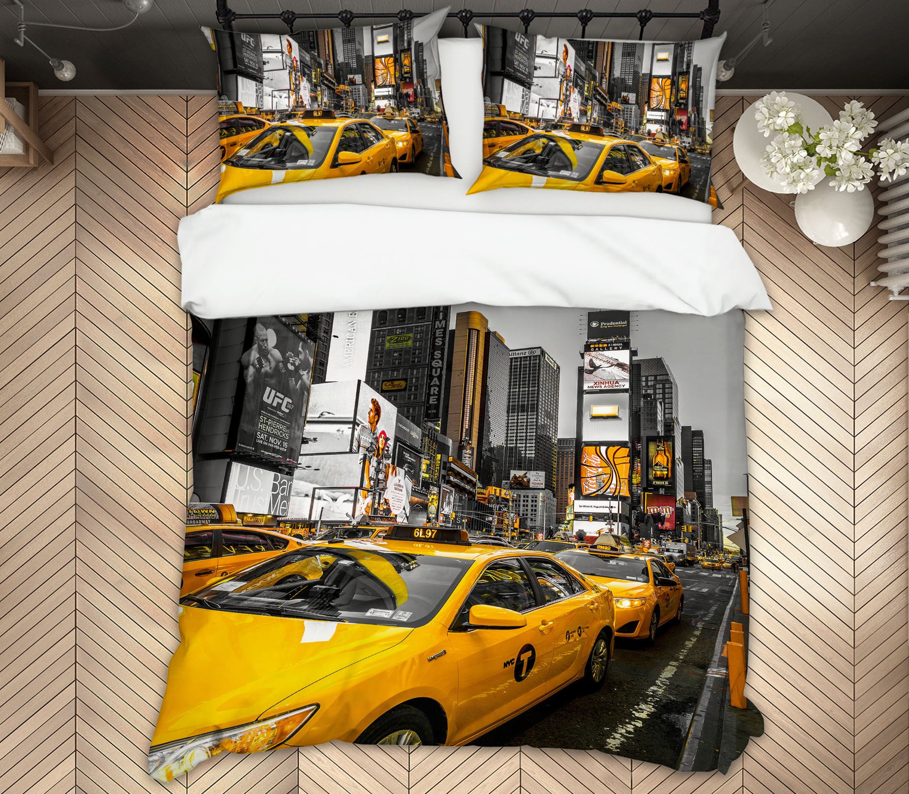 3D City Building Taxi 85195 Assaf Frank Bedding Bed Pillowcases Quilt