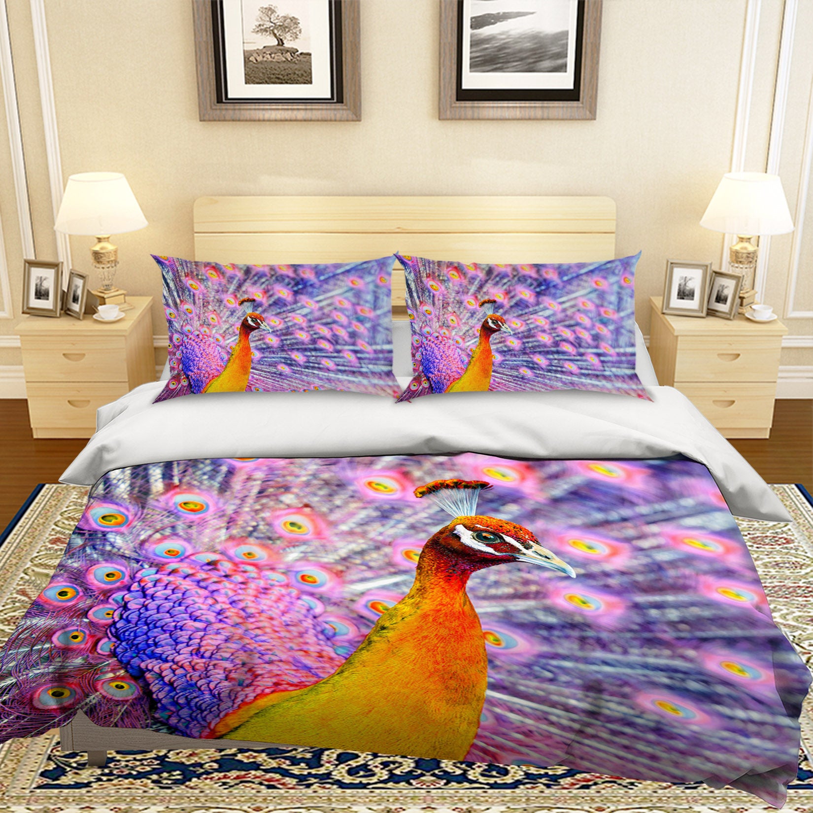 3D Pink Peacock 098 Bed Pillowcases Quilt