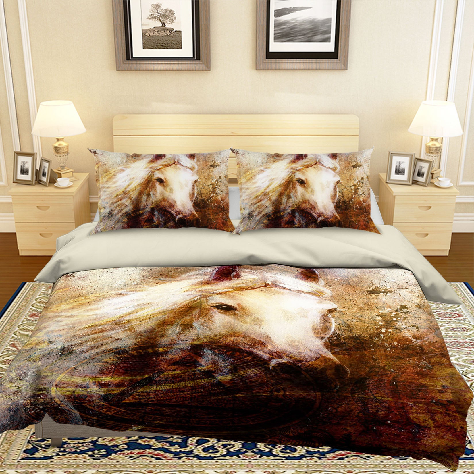 3D White Horse Painting 116 Bed Pillowcases Quilt