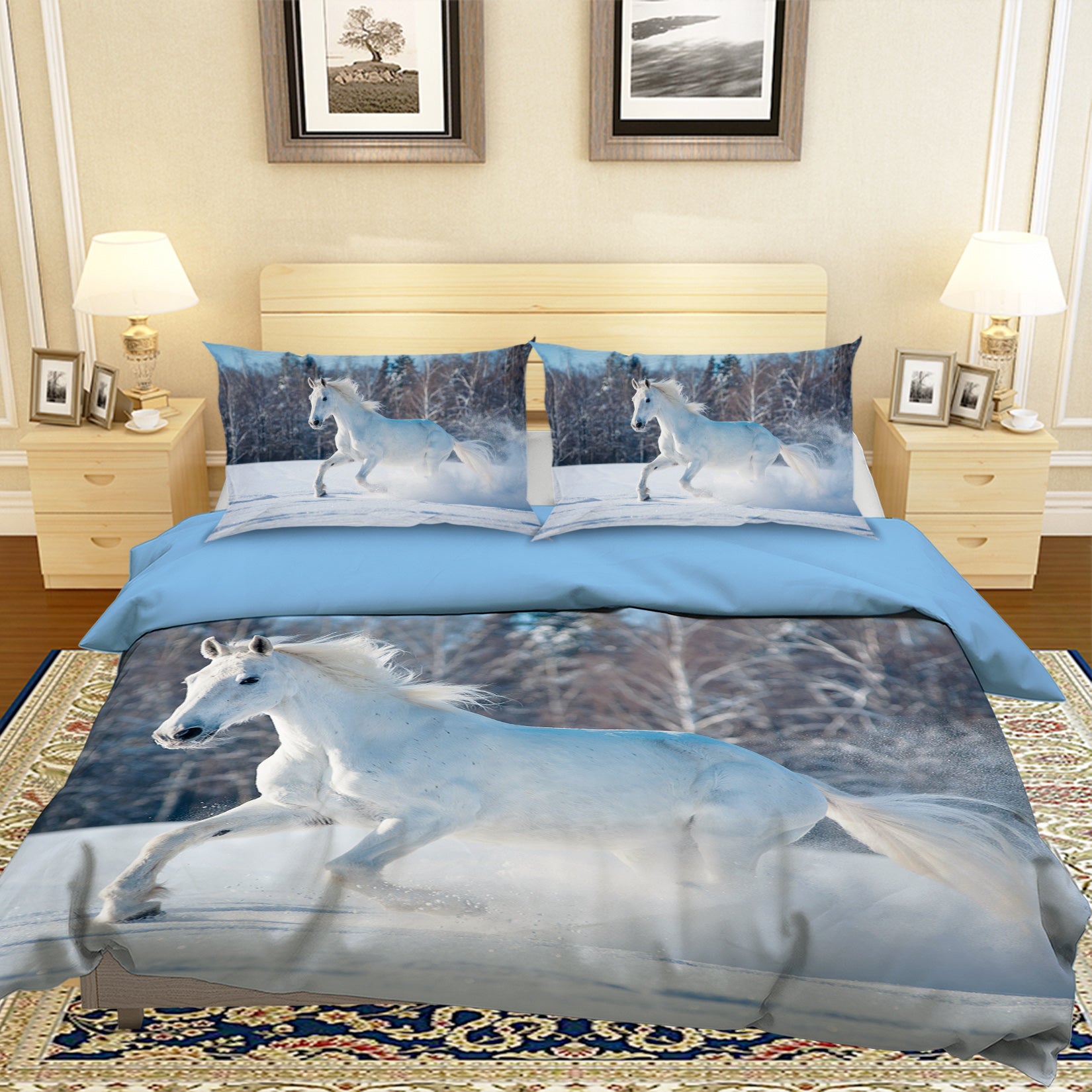 3D Snow Horse Forest 021 Bed Pillowcases Quilt