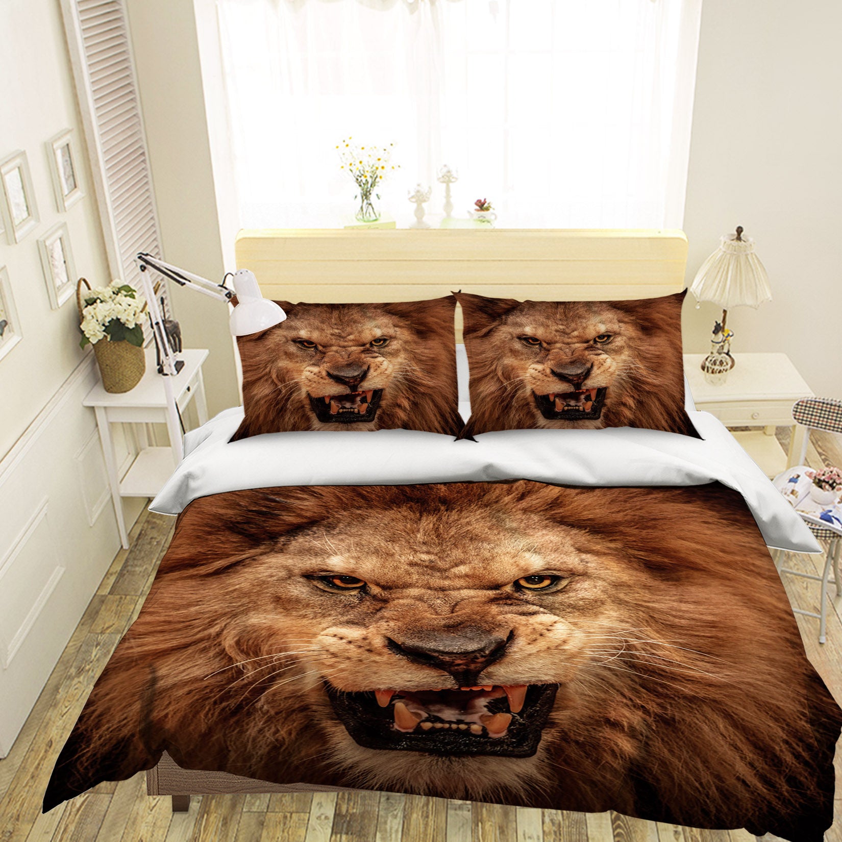 3D Fangs Lion 101 Bed Pillowcases Quilt