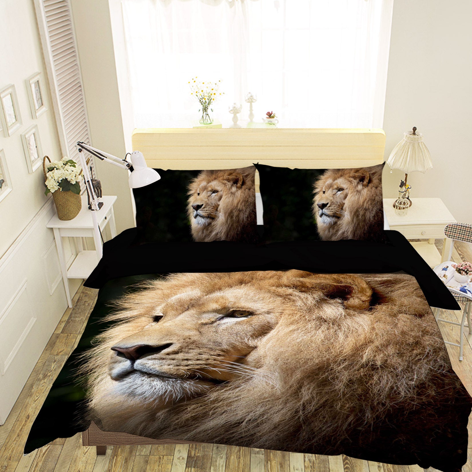 3D Fluffy Lion Head 083 Bed Pillowcases Quilt