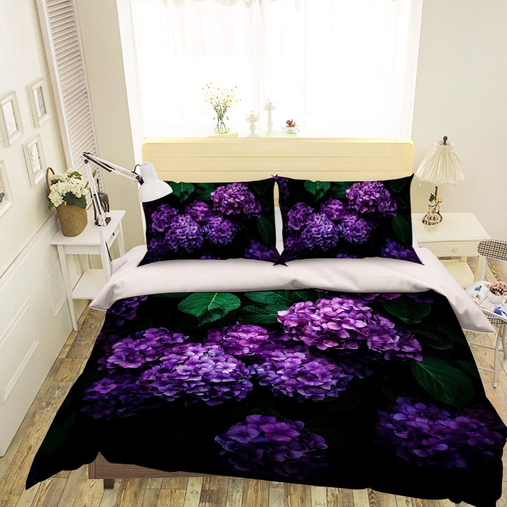 3D Purple Hydrangea 2007 Noirblanc777 Bedding Bed Pillowcases Quilt Quiet Covers AJ Creativity Home 