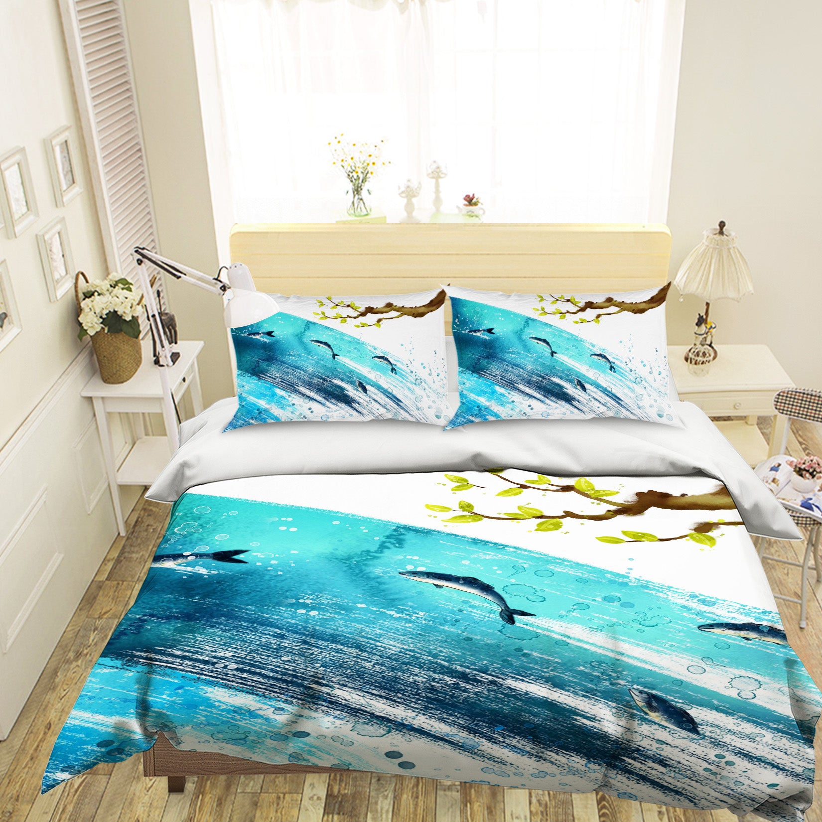 3D Fish Tree 008 Bed Pillowcases Quilt