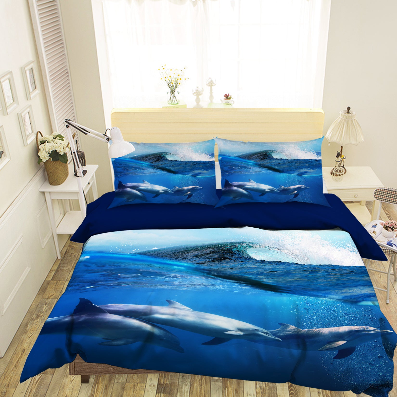 3D Dolphin Waves 040 Bed Pillowcases Quilt