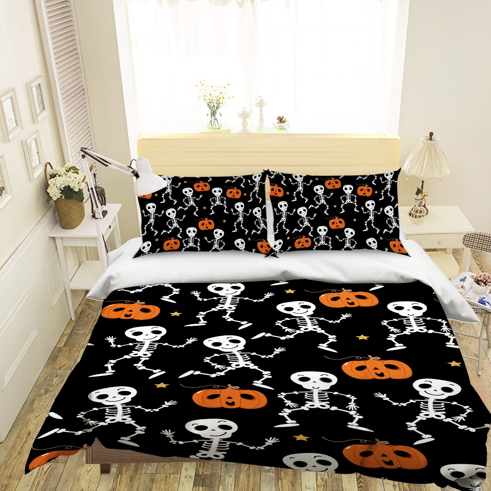 3D Pumpkin Human Bone 1203 Halloween Bed Pillowcases Quilt Quiet Covers AJ Creativity Home 