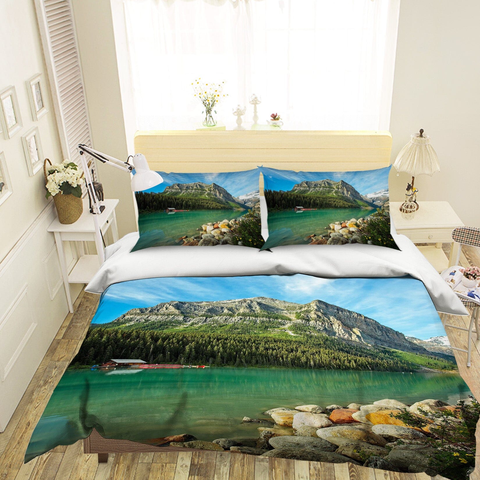 3D Lake Louise Wildflowers 2117 Kathy Barefield Bedding Bed Pillowcases Quilt Quiet Covers AJ Creativity Home 