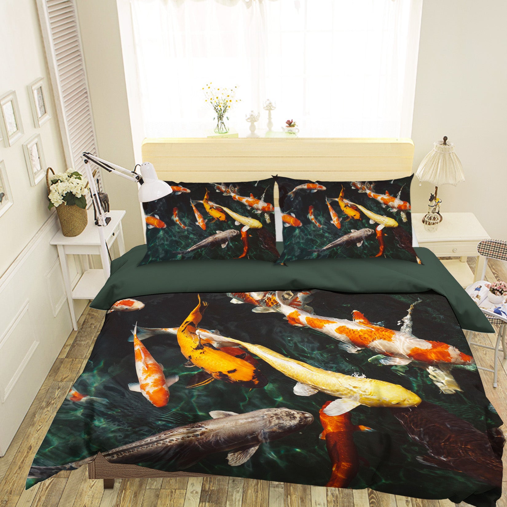 3D Goldfish River 081 Bed Pillowcases Quilt